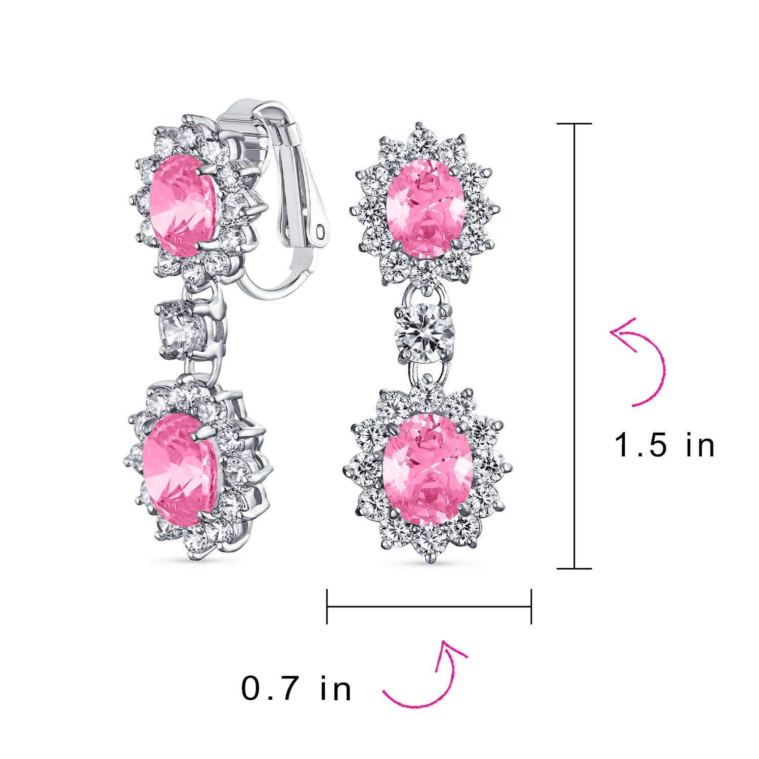 Crown Halo Pave Cubic Zirconia CZ Drop Dangling Oval Chandelier Clip On Earrings Statement Non-Pierced - Image 25