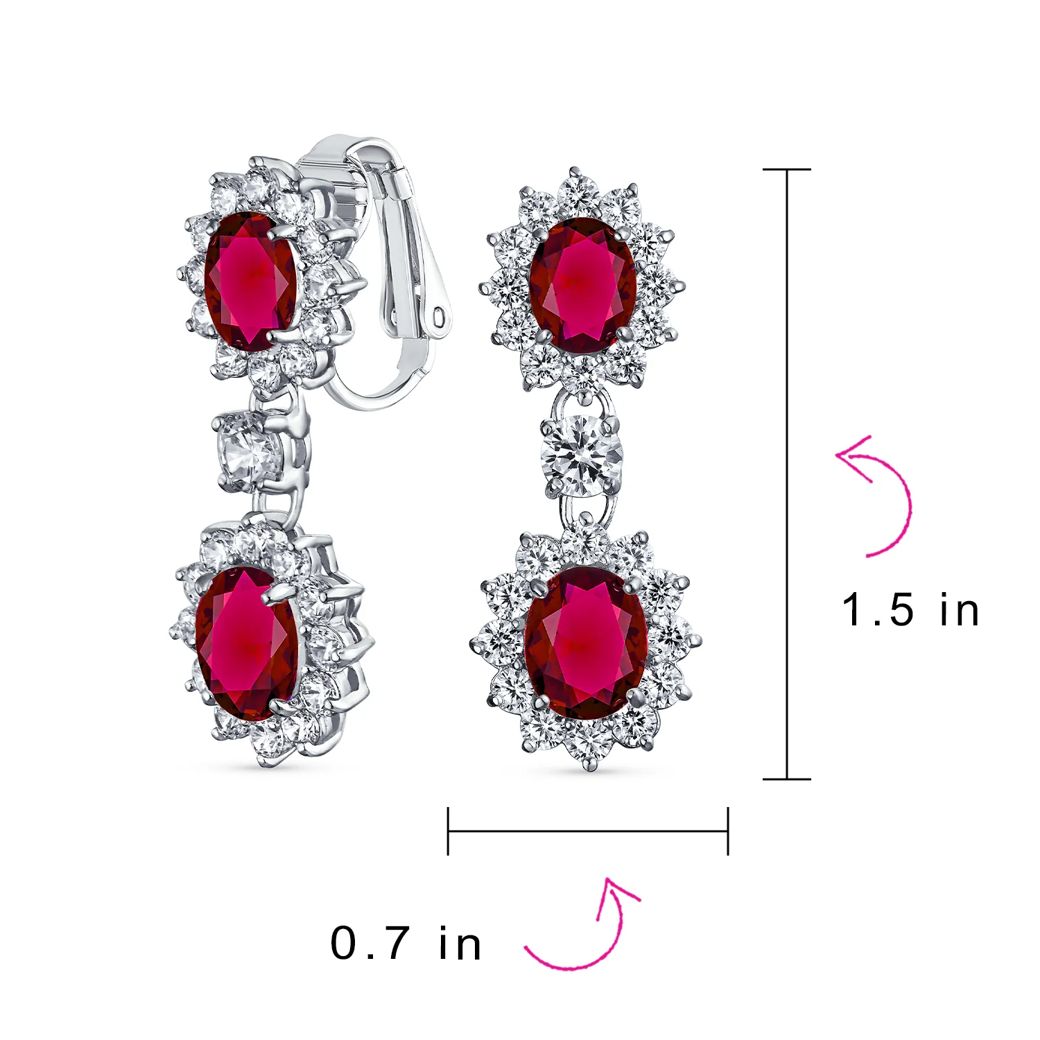 Crown Halo Pave Cubic Zirconia CZ Drop Dangling Oval Chandelier Clip On Earrings Statement Non-Pierced - Image 26