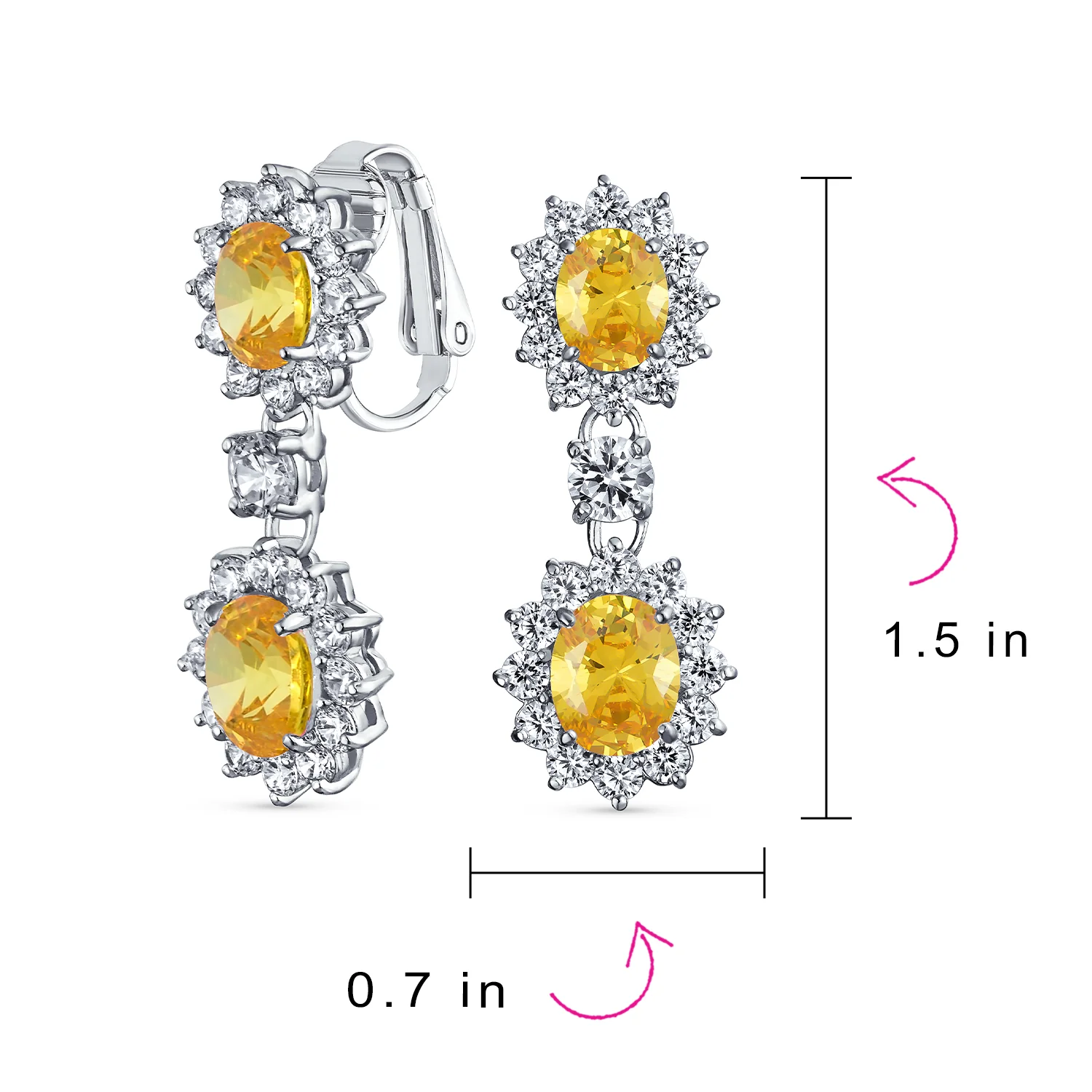Crown Halo Pave Cubic Zirconia CZ Drop Dangling Oval Chandelier Clip On Earrings Statement Non-Pierced - Image 28