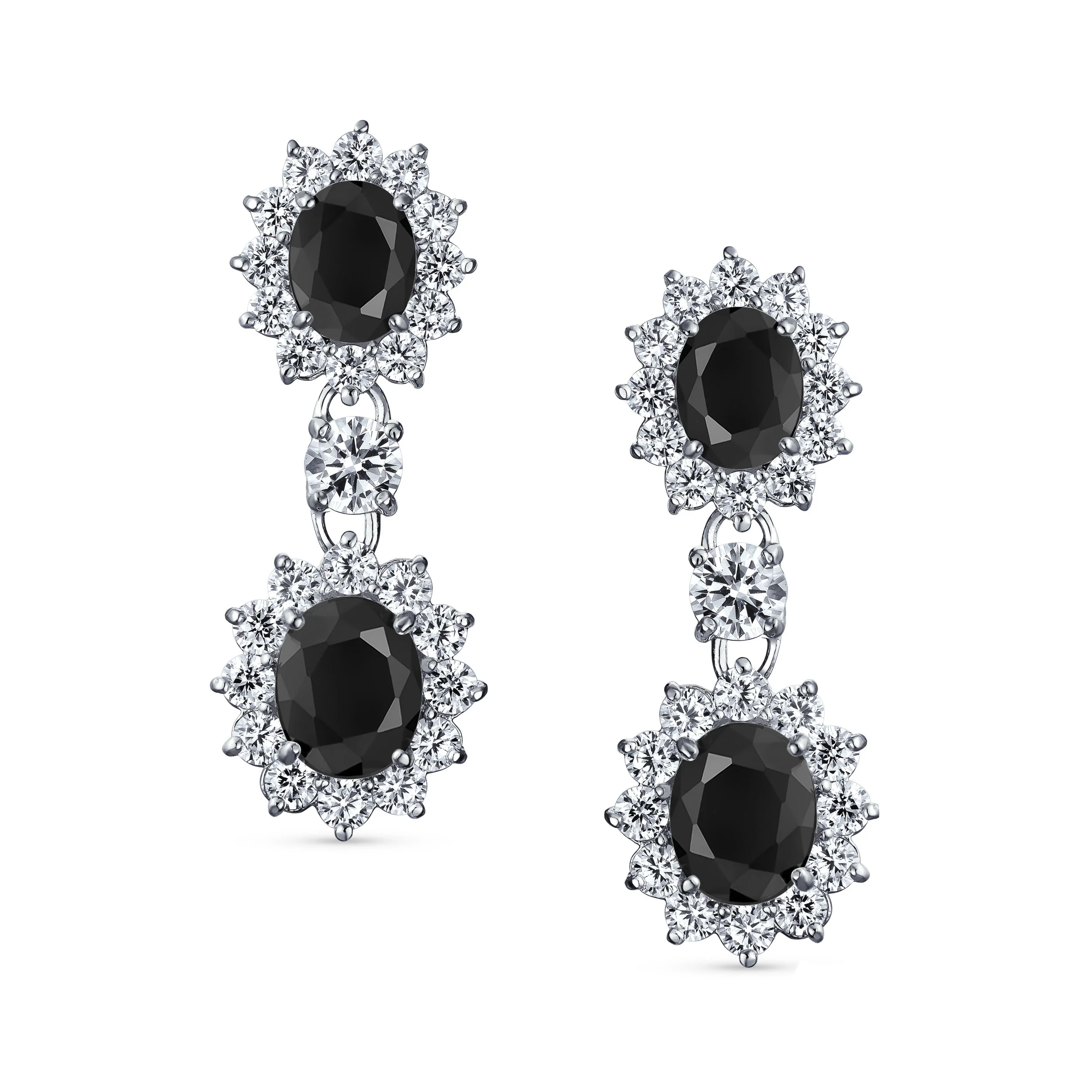 Crown Halo Pave Cubic Zirconia CZ Drop Dangling Oval Chandelier Clip On Earrings Statement Non-Pierced - Image 8