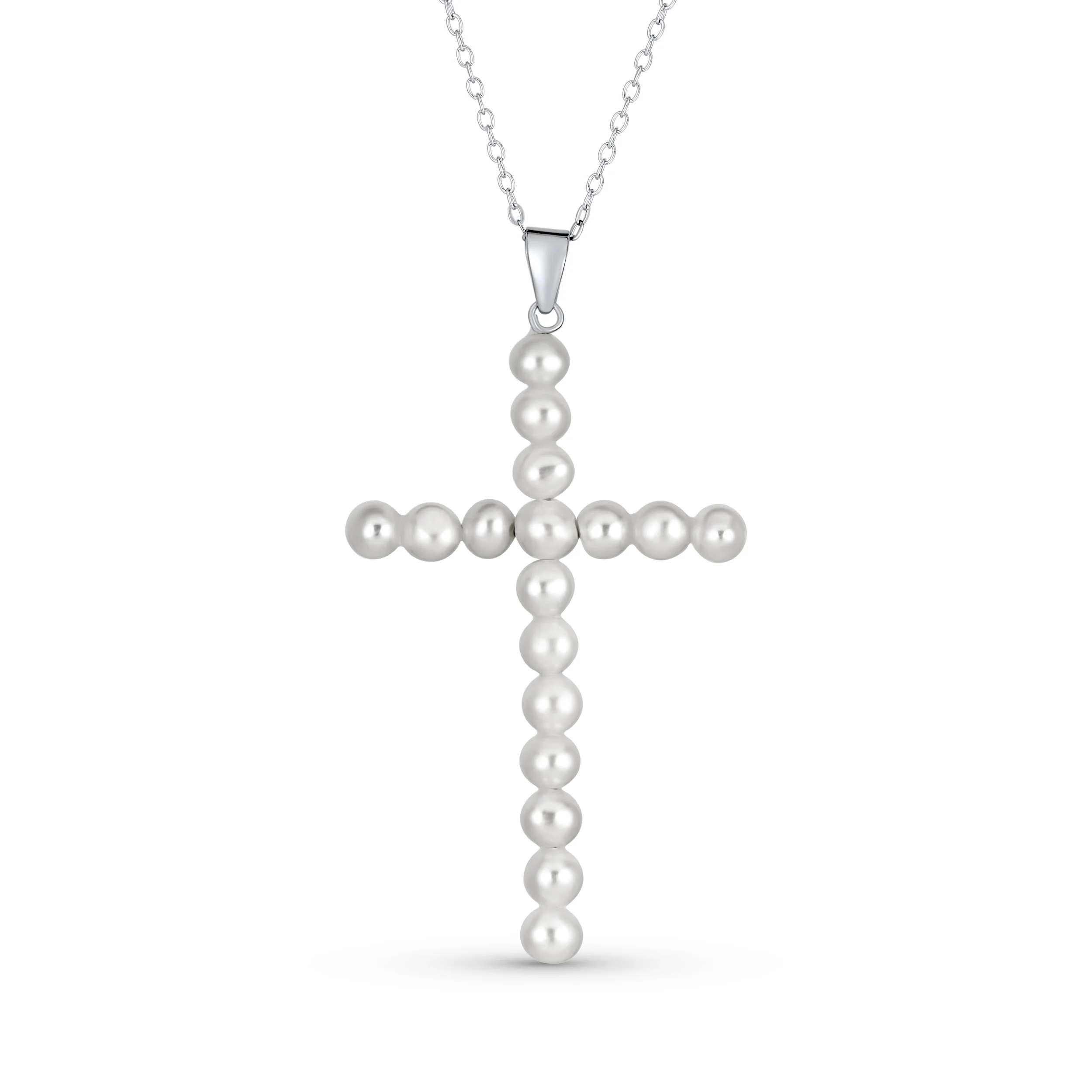 Vintage Bridal Freshwater Pearl Large Cross Pendant Necklace