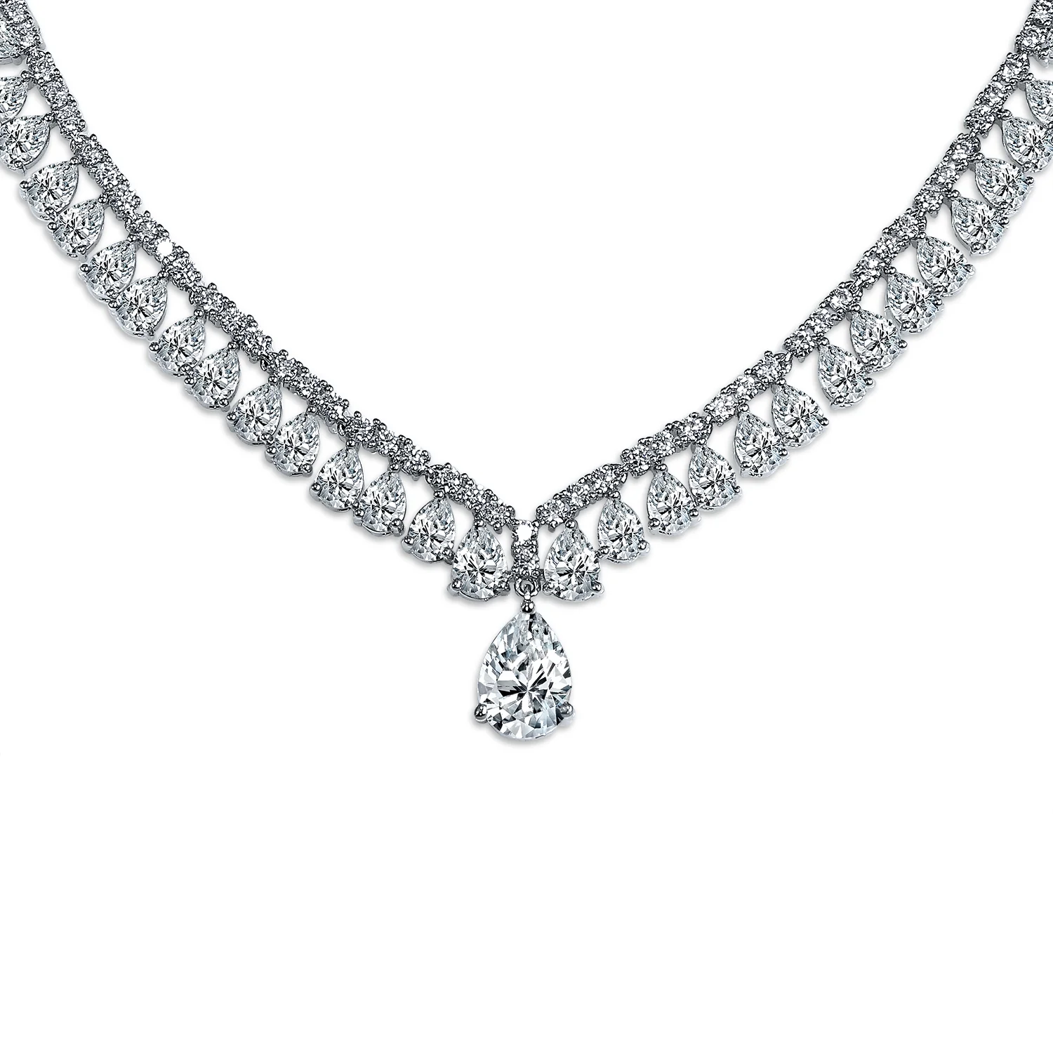 Vintage Style CZ Cubic Zirconia Solitaire Teardrop Statement Necklace & Clip-On Earrings Jewelry Set - Image 2