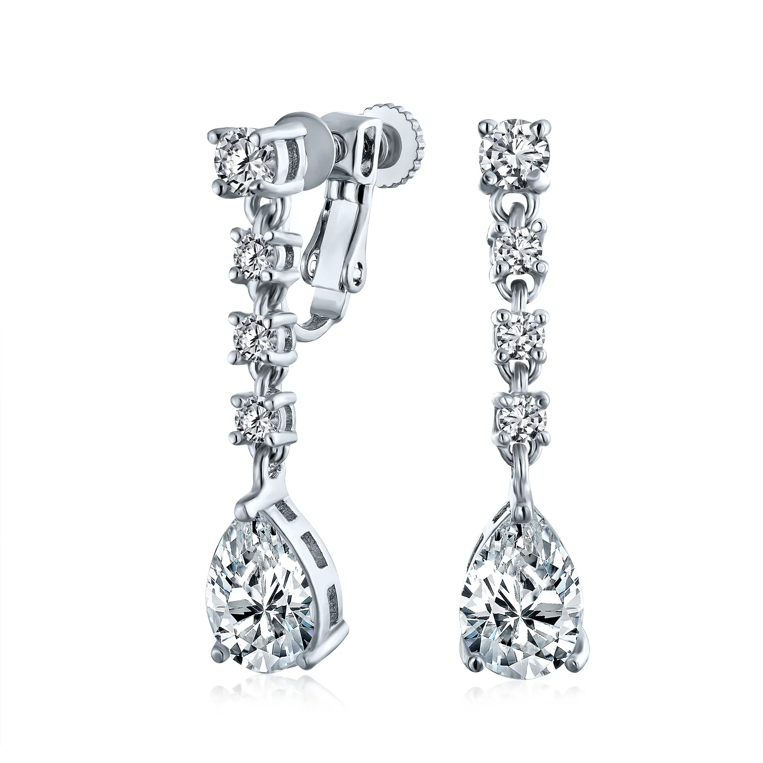 Vintage Style CZ Cubic Zirconia Solitaire Teardrop Statement Necklace & Clip-On Earrings Jewelry Set - Image 3