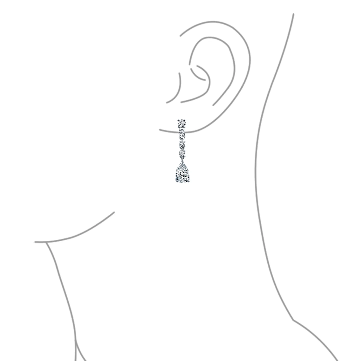 Vintage Style CZ Cubic Zirconia Solitaire Teardrop Statement Necklace & Clip-On Earrings Jewelry Set - Image 5