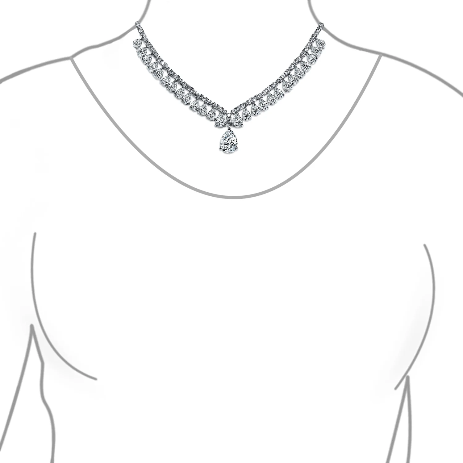 Vintage Style CZ Cubic Zirconia Solitaire Teardrop Statement Necklace & Clip-On Earrings Jewelry Set - Image 6