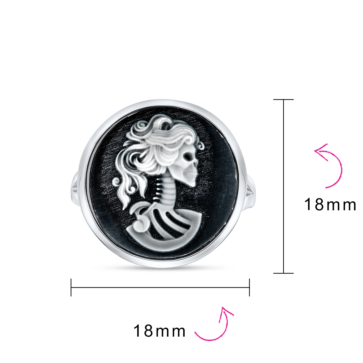 Vintage Black White Cameo Silver Ring Punk Rock Biker Jewelry Sterling - Image 4