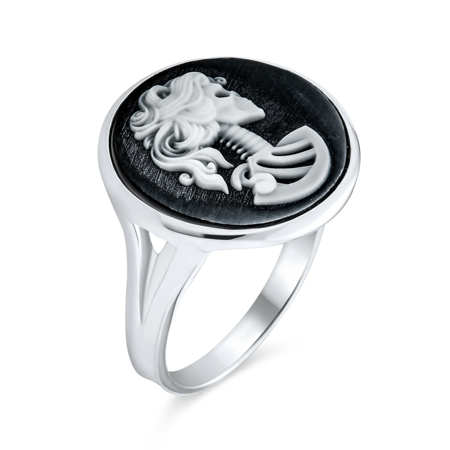 Vintage Black White Cameo Silver Ring Punk Rock Biker Jewelry Sterling - Image 6