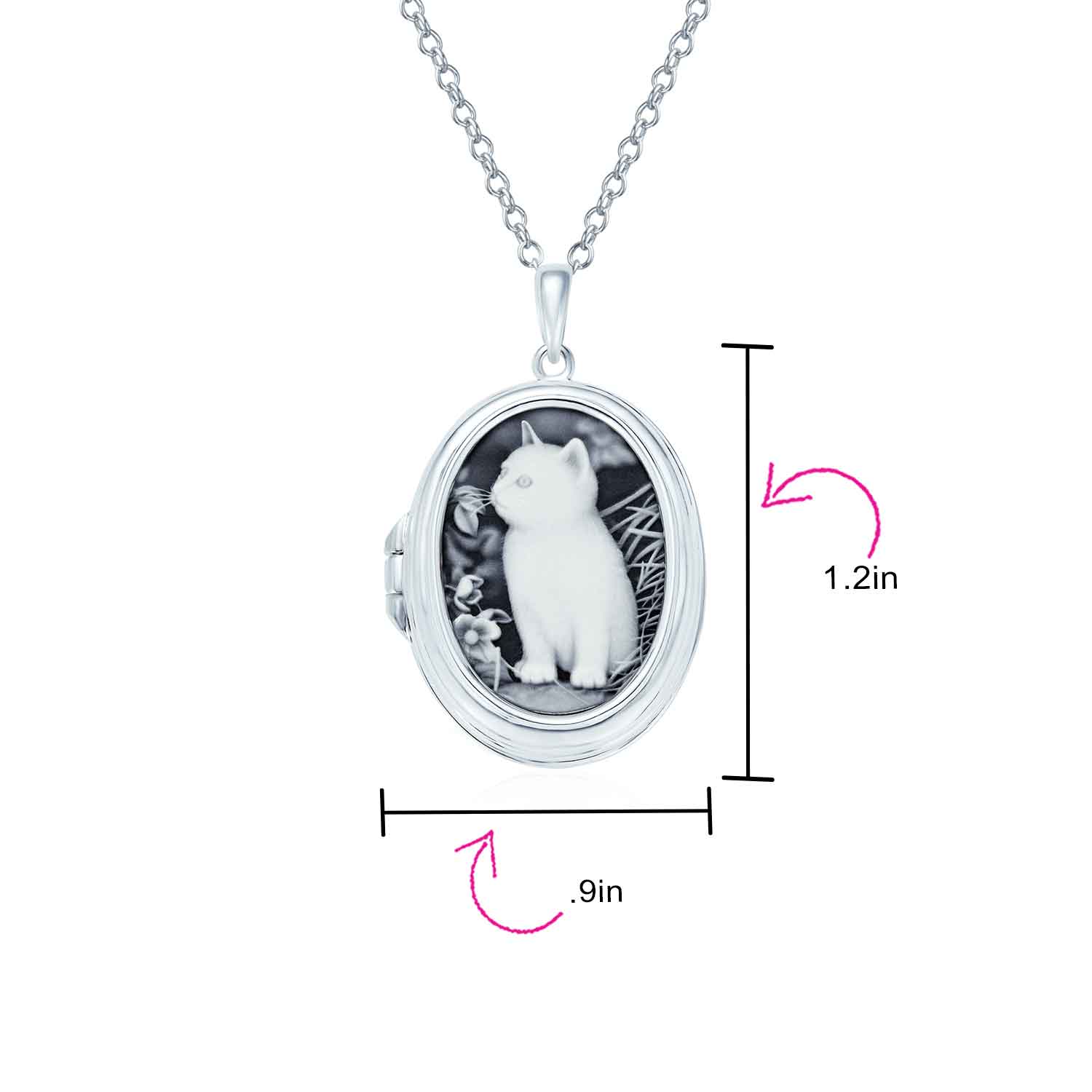 Vintage Style Cat Cameo Locket Necklace with Black Onyx Sterling Silver - Image 5