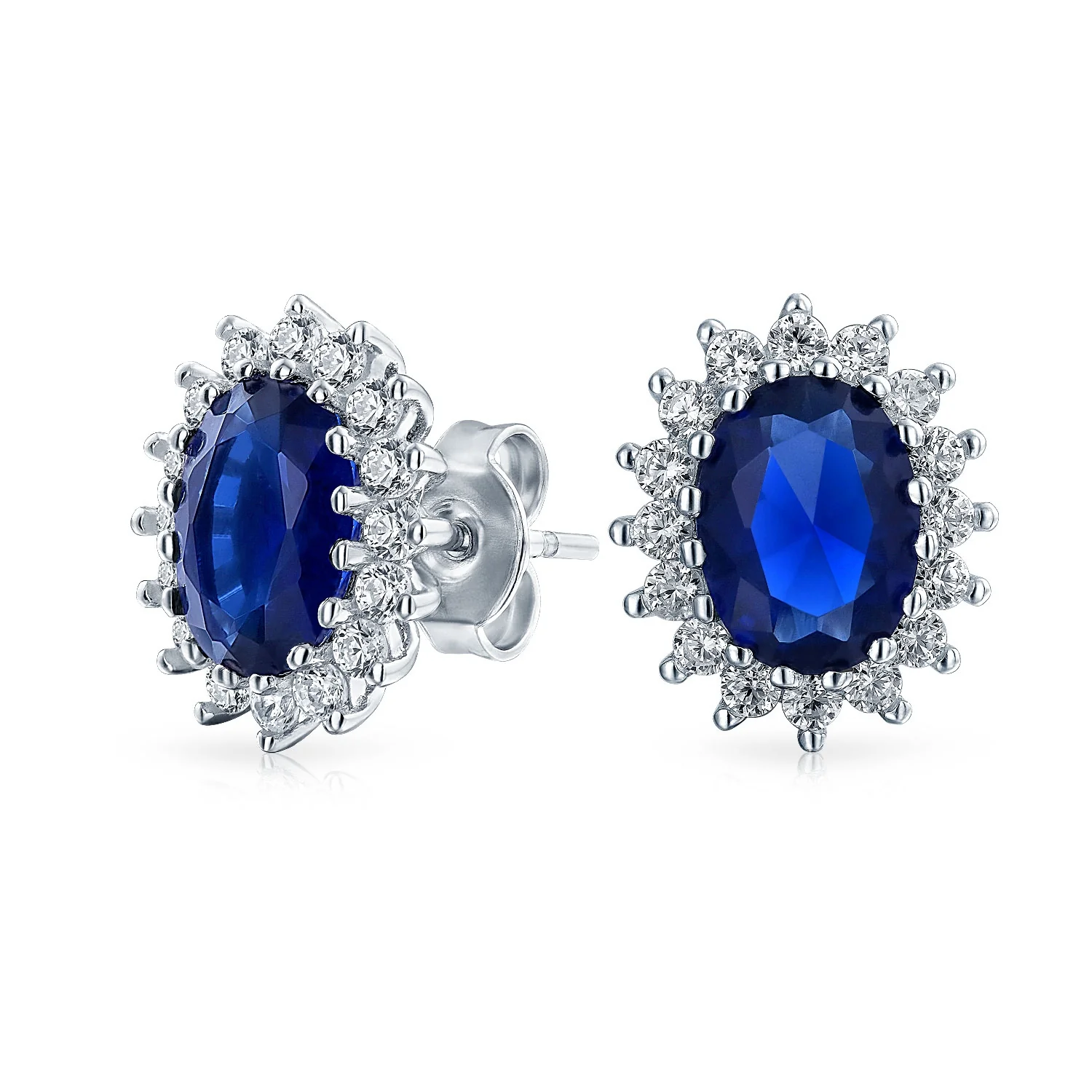 Vintage Style 3CT Crown Halo Gemstone CZ Stud Earrings in Sterling Silver