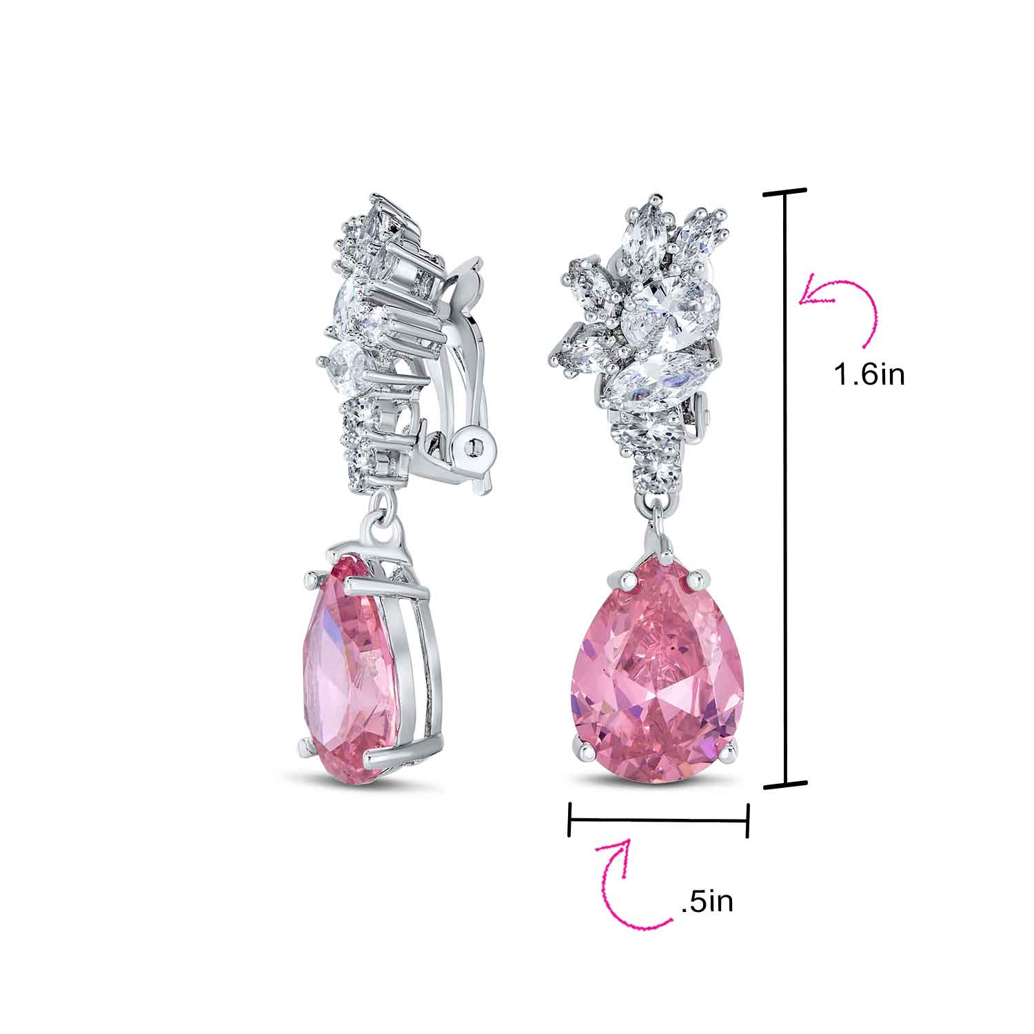 Vintage Style CZ Gemstone Leaf Teardrop Clip-On Earrings for Weddings & Proms - Image 11