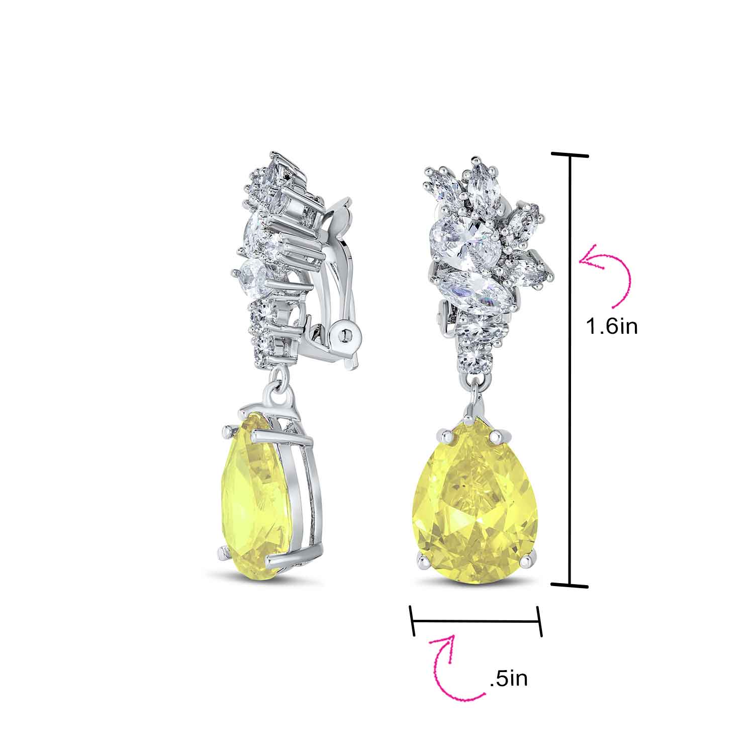 Vintage Style CZ Gemstone Leaf Teardrop Clip-On Earrings for Weddings & Proms - Image 12
