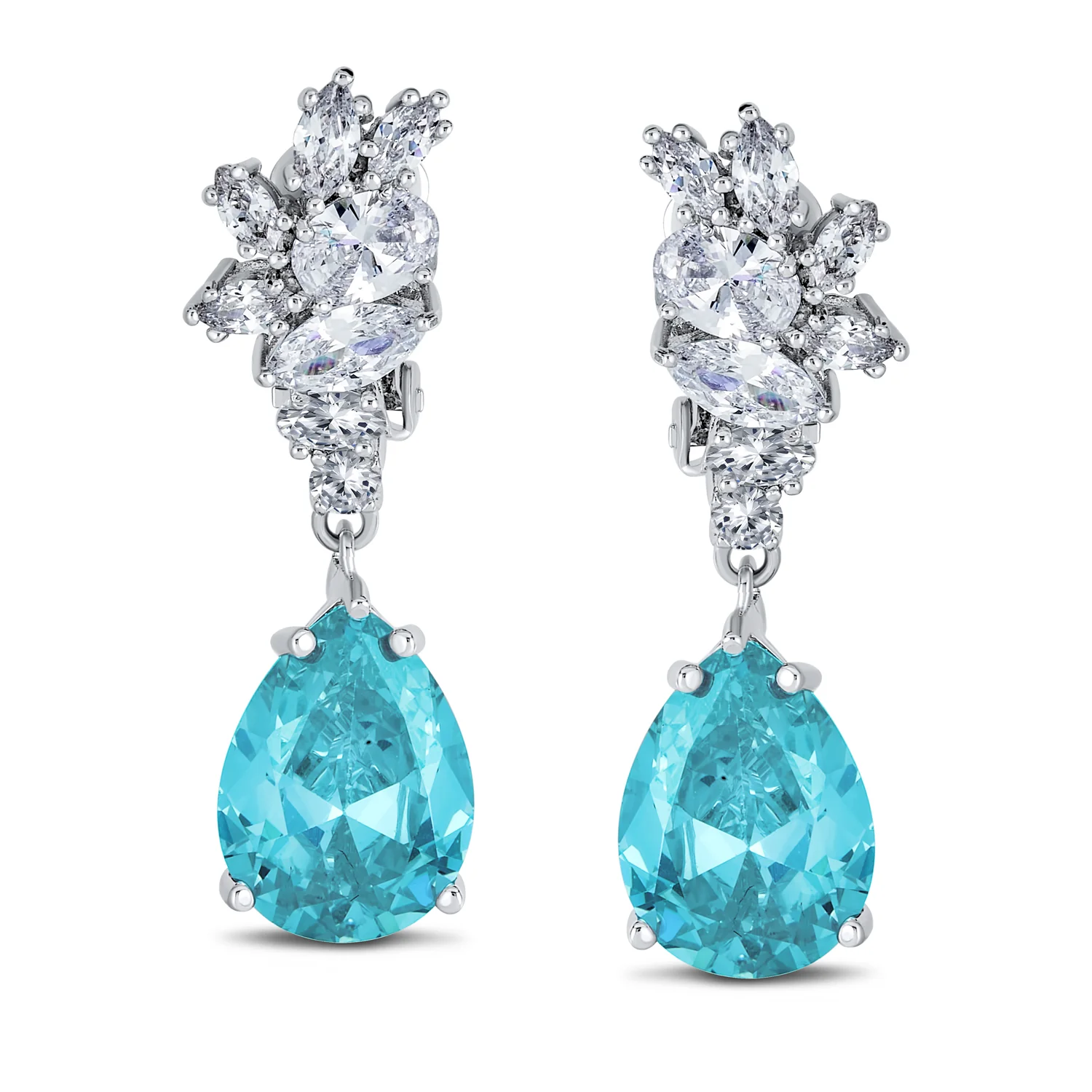 Vintage Style CZ Gemstone Leaf Teardrop Clip-On Earrings for Weddings & Proms - Image 4