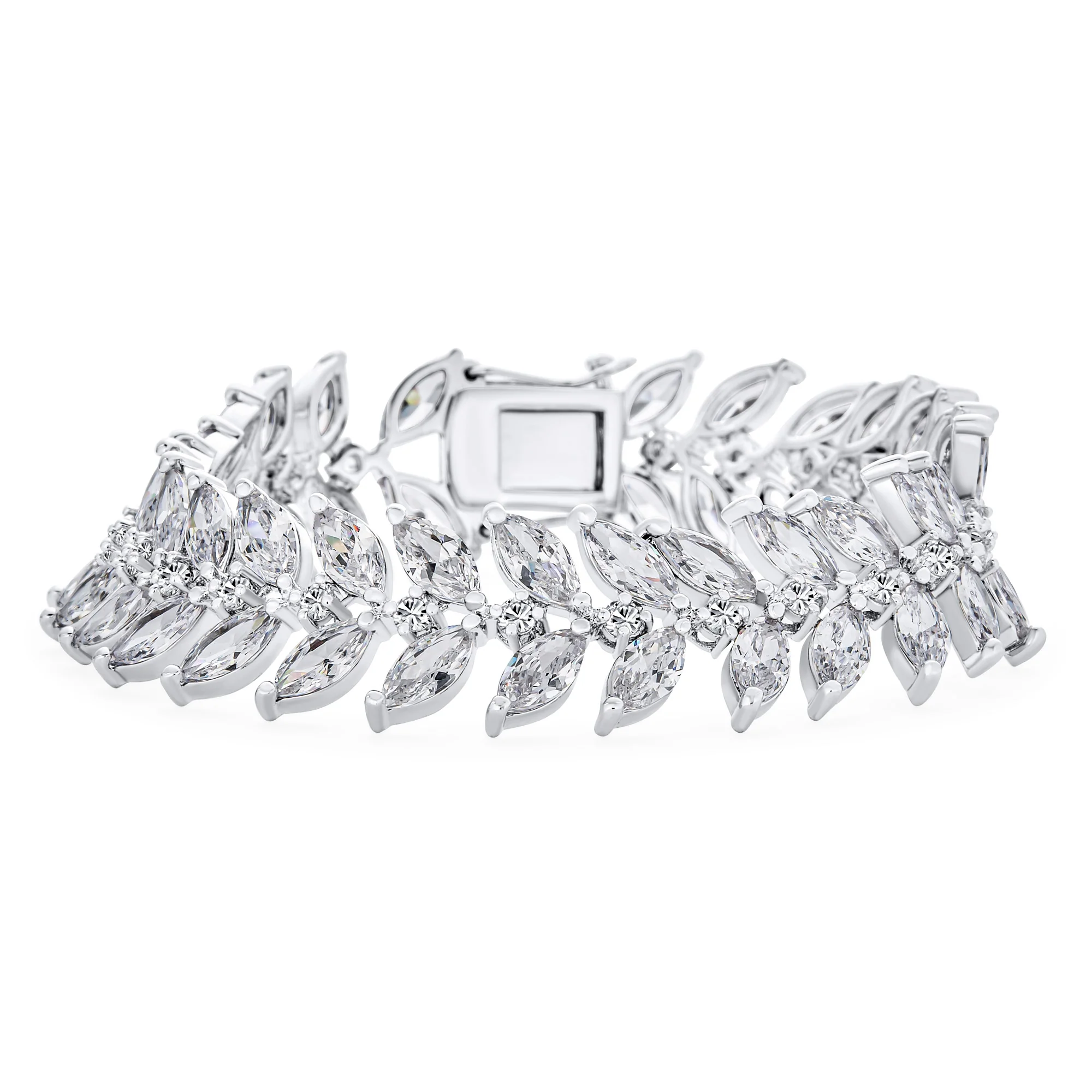 CZ Marquise Leaf Tennis Bracelet Silver 7.25 Inch 40 CTW