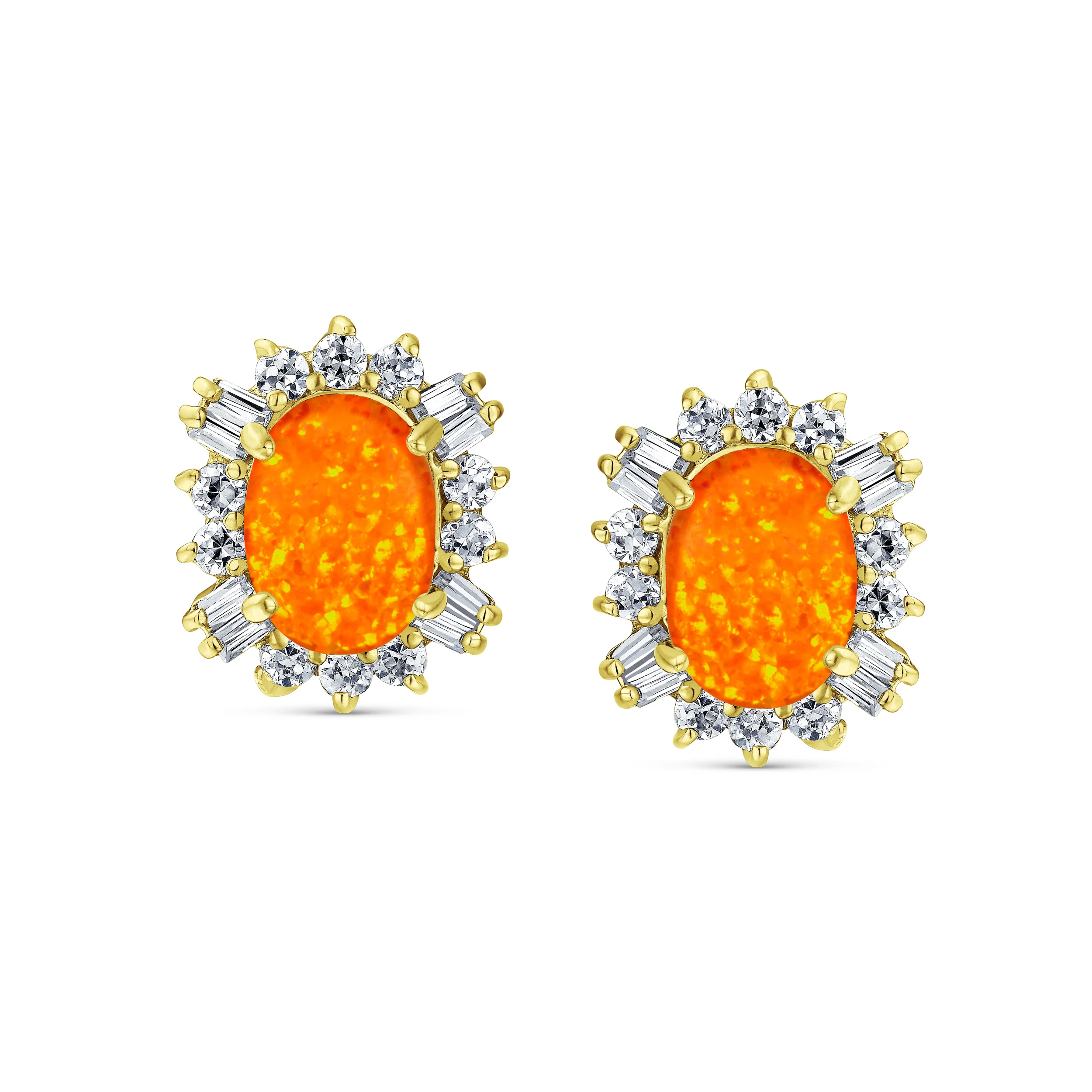 Vintage Estate Style Oval Opal Halo CZ Stud Earrings Sterling Silver 12MM - Image 4