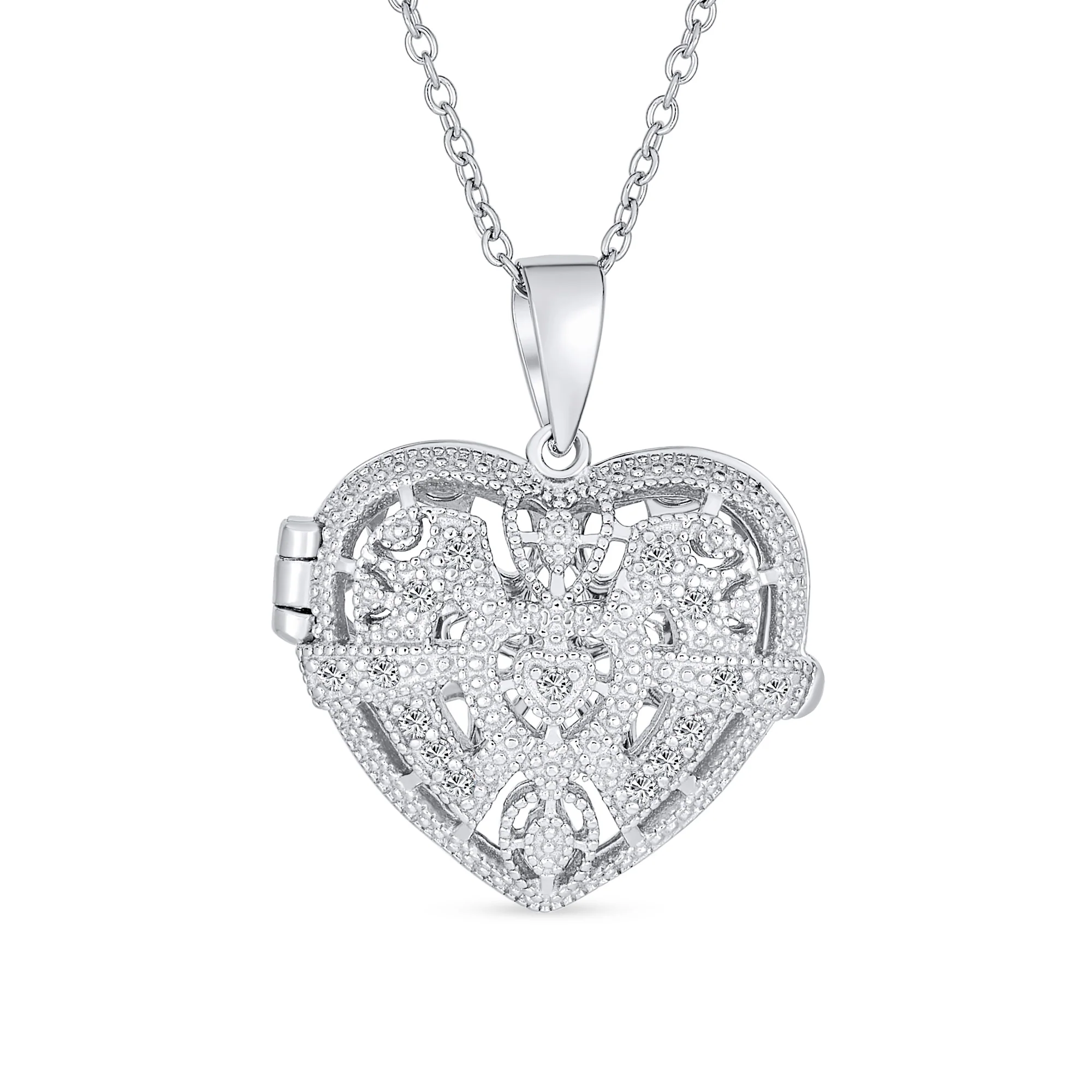 Filigree Flower Aromatherapy or Diffuser Keepsake Photo Heart Shape Locket Pendant Necklace Sterling Silver