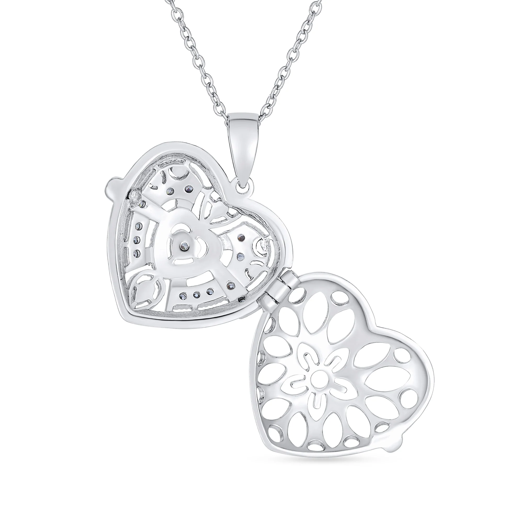 Filigree Flower Aromatherapy or Diffuser Keepsake Photo Heart Shape Locket Pendant Necklace Sterling Silver - Image 2