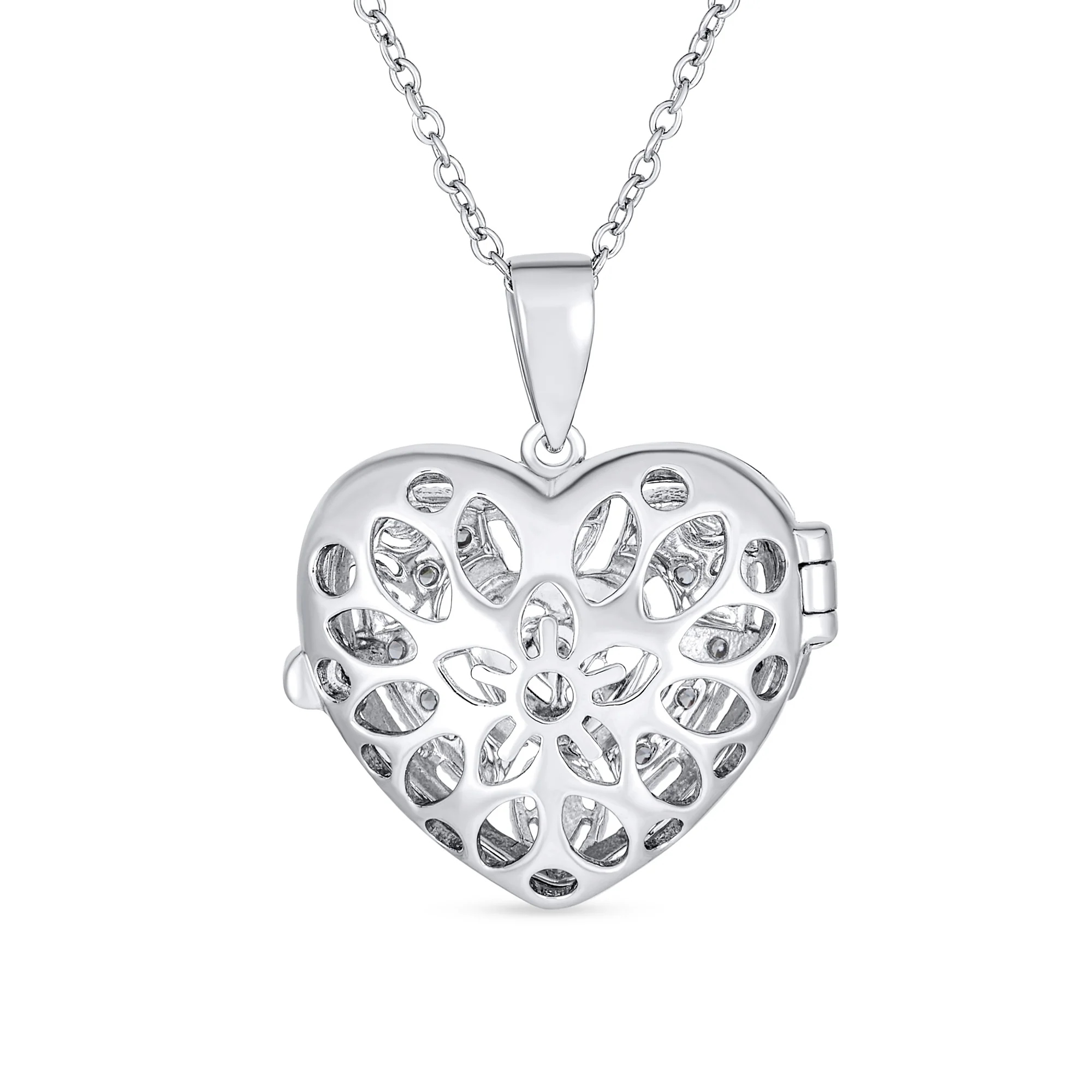 Filigree Flower Aromatherapy or Diffuser Keepsake Photo Heart Shape Locket Pendant Necklace Sterling Silver - Image 3