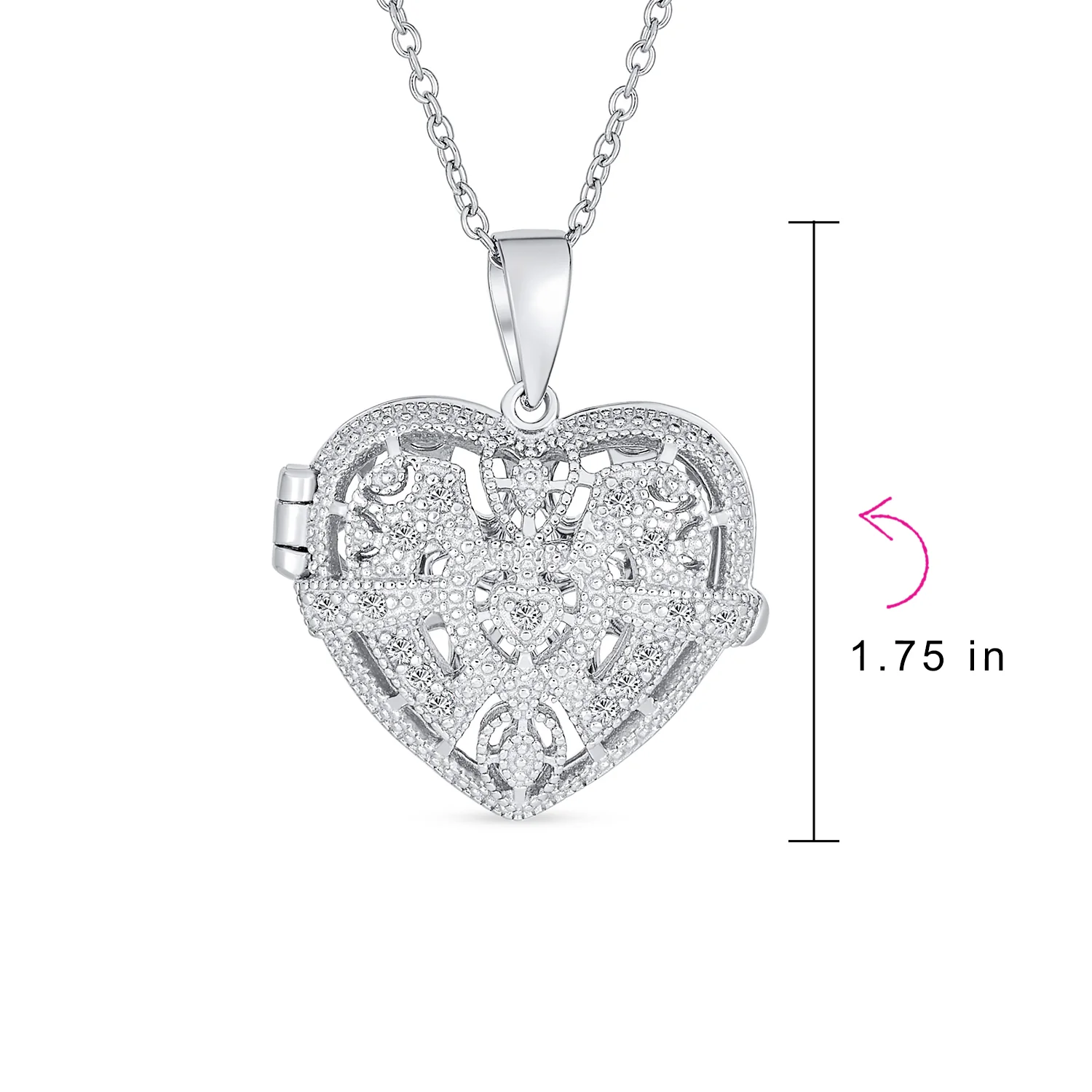Filigree Flower Aromatherapy or Diffuser Keepsake Photo Heart Shape Locket Pendant Necklace Sterling Silver - Image 4