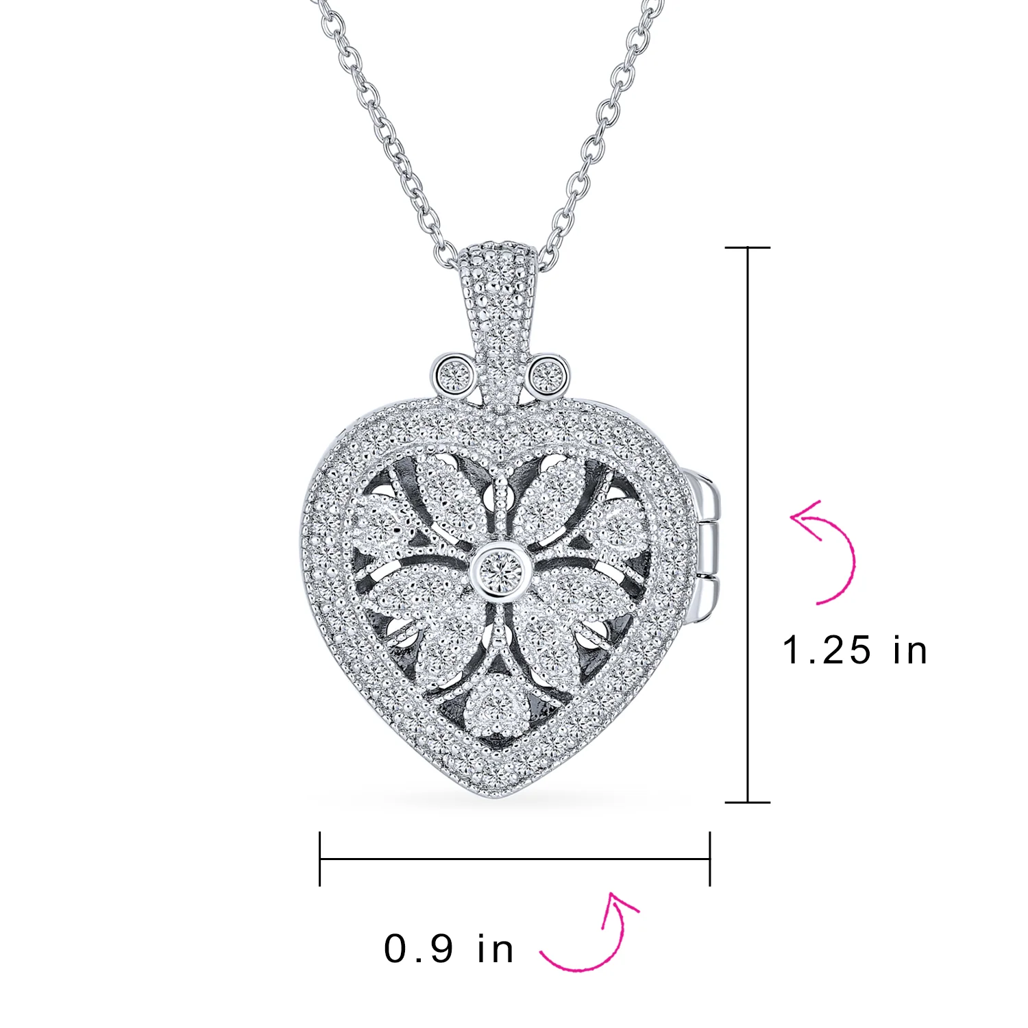 Vintage Style Keepsake Flower Heart Shape Photo Locket Pendant Necklace .925 Sterling Silver - Image 5