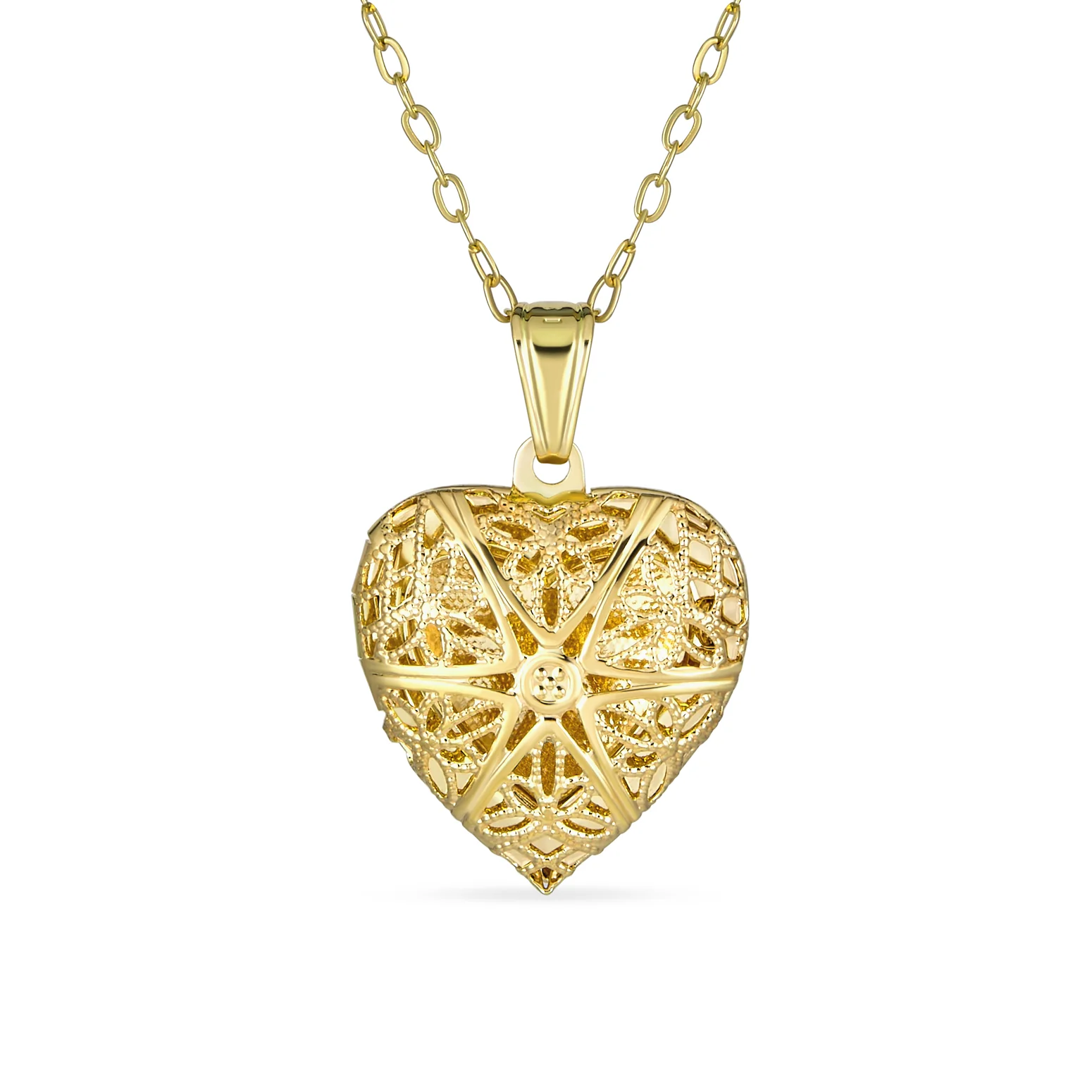 Vintage Filigree Heart Diffuser Locket Necklace Gold Plated