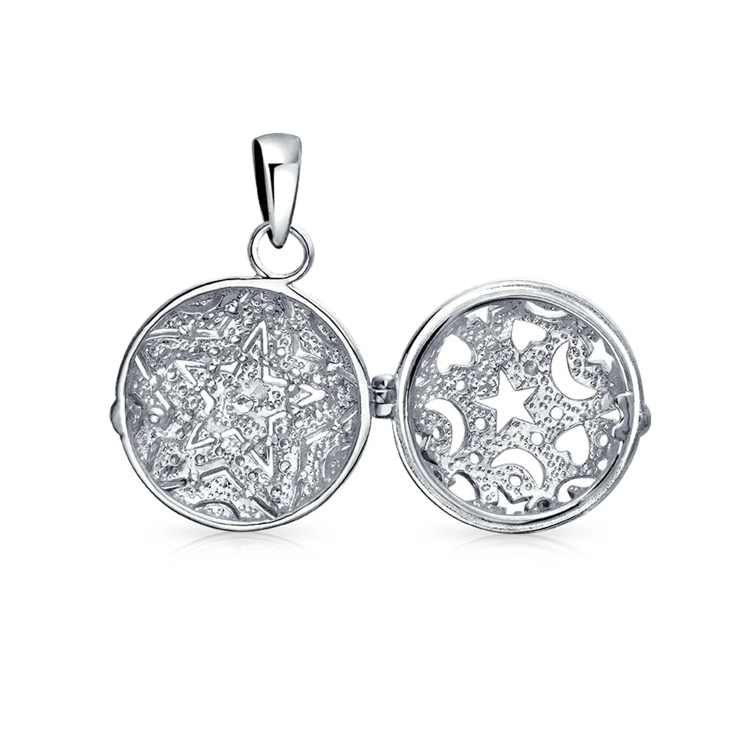 Vintage Style Keepsake Pave CZ Aromatherapy & Photo Round Star Shape Locket Pendant Necklace Sterling Silver - Image 3