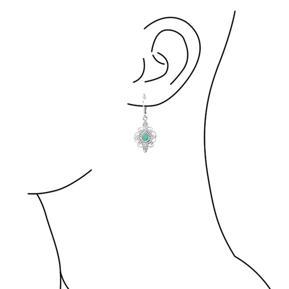 Vintage Filigree Turquoise Dangle Gemstone Earrings in Sterling Silver - Image 3