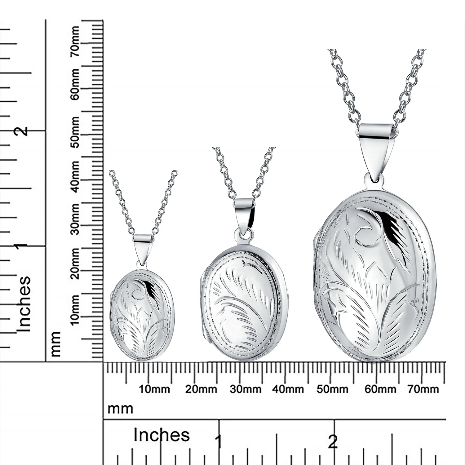 Vintage Style Floral Leaf Design Oval Shape Photo Locket Necklace Pendant .925 Sterling Silver - Image 5