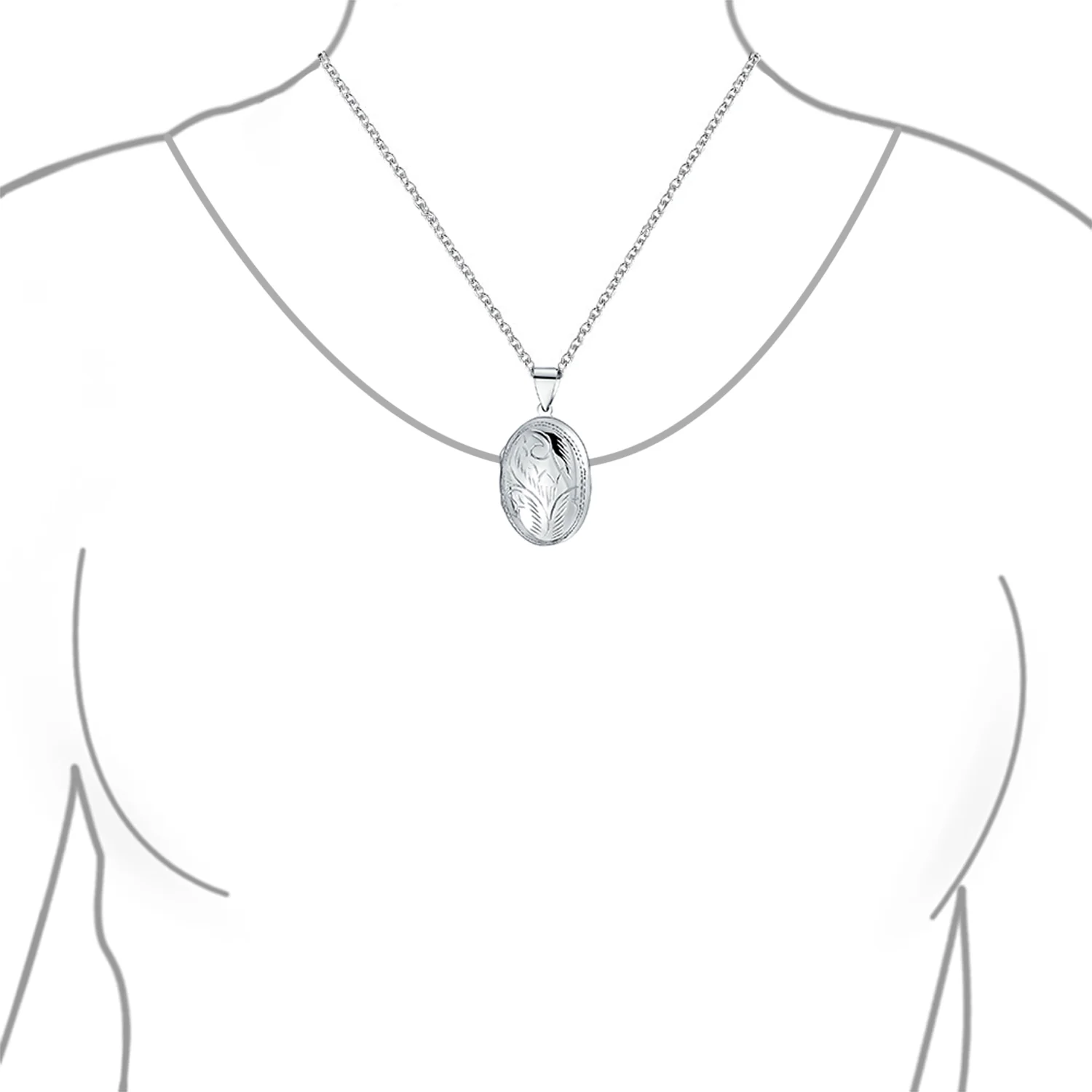 Oval Keepsake Photo Locket Necklace Carved Floral Leaf Motif Holds Pictures .925 Sterling Silver - Image 3
