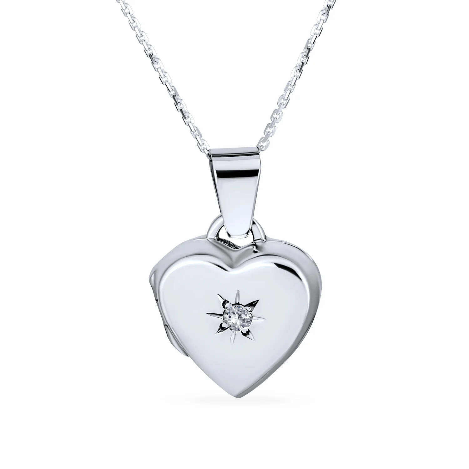 Small Vintage CZ Floral Heart Photo Locket Necklace Pendant Sterling Silver