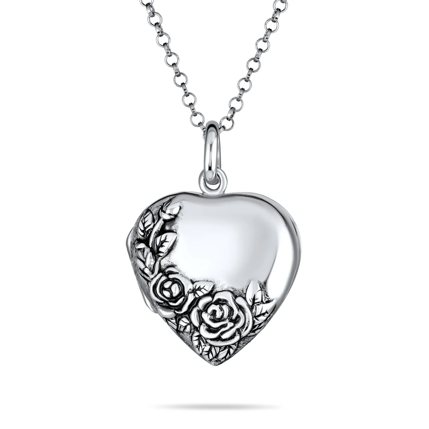 Vintage Floral Rose Heart Locket Necklace Pendant Silver