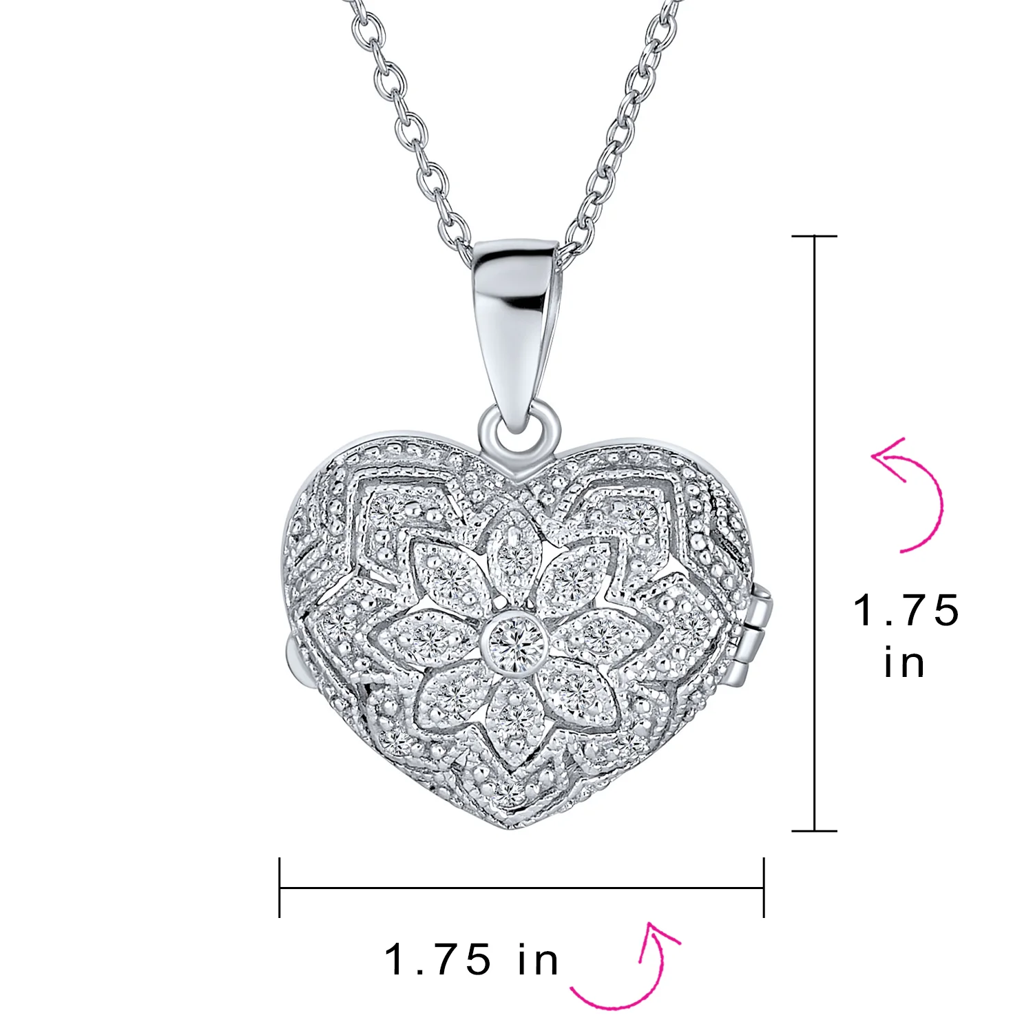 Vintage Style CZ Aromatherapy or Photo Puff Heart Shape Locket Pendant Necklace .925 Sterling Silver - Image 5