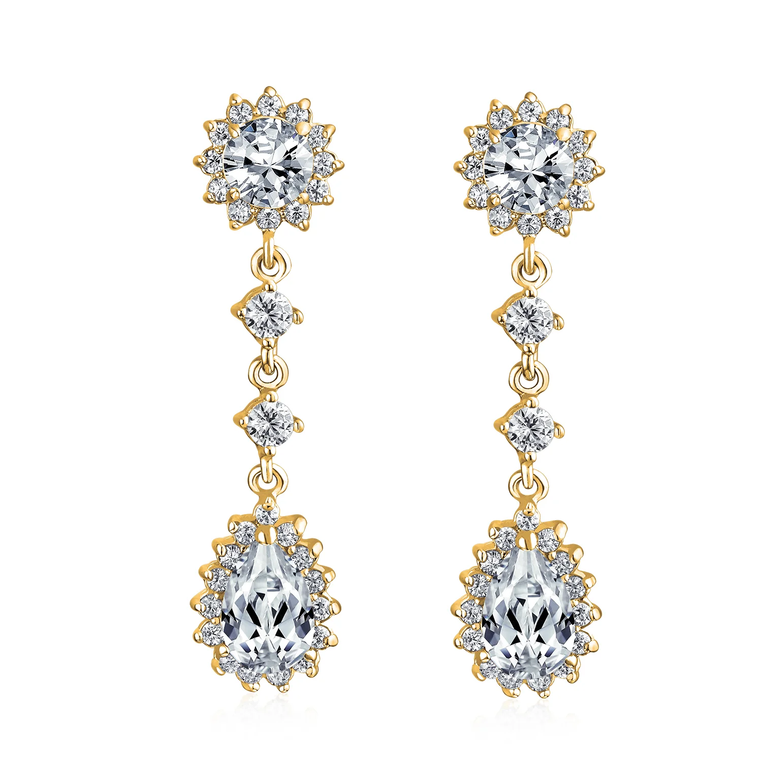 Crown Halo Cubic Zirconia CZ Teardrop Chandelier Clip On Earrings Non-Pierced - Image 10