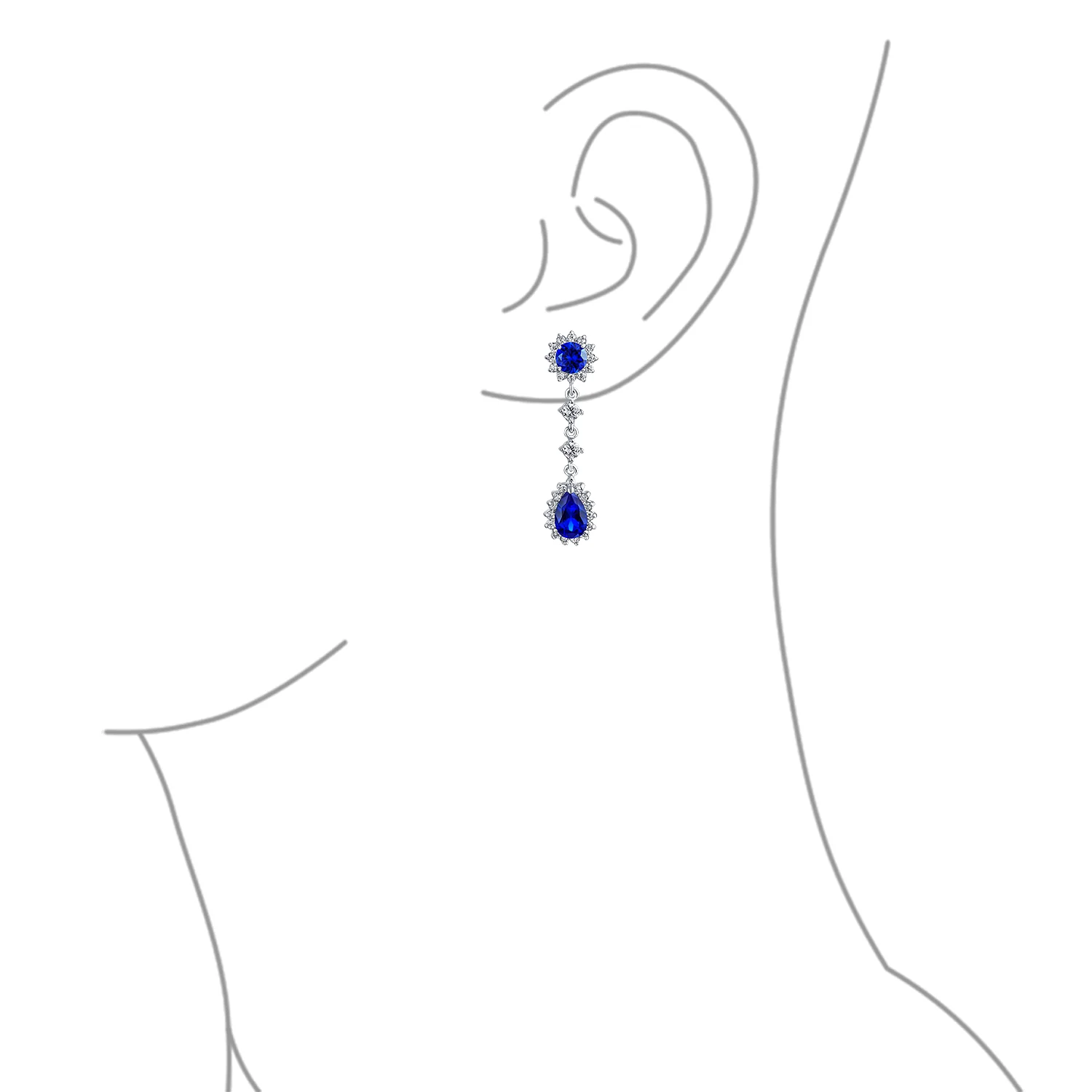 Crown Halo Cubic Zirconia CZ Teardrop Chandelier Clip On Earrings Non-Pierced - Image 11