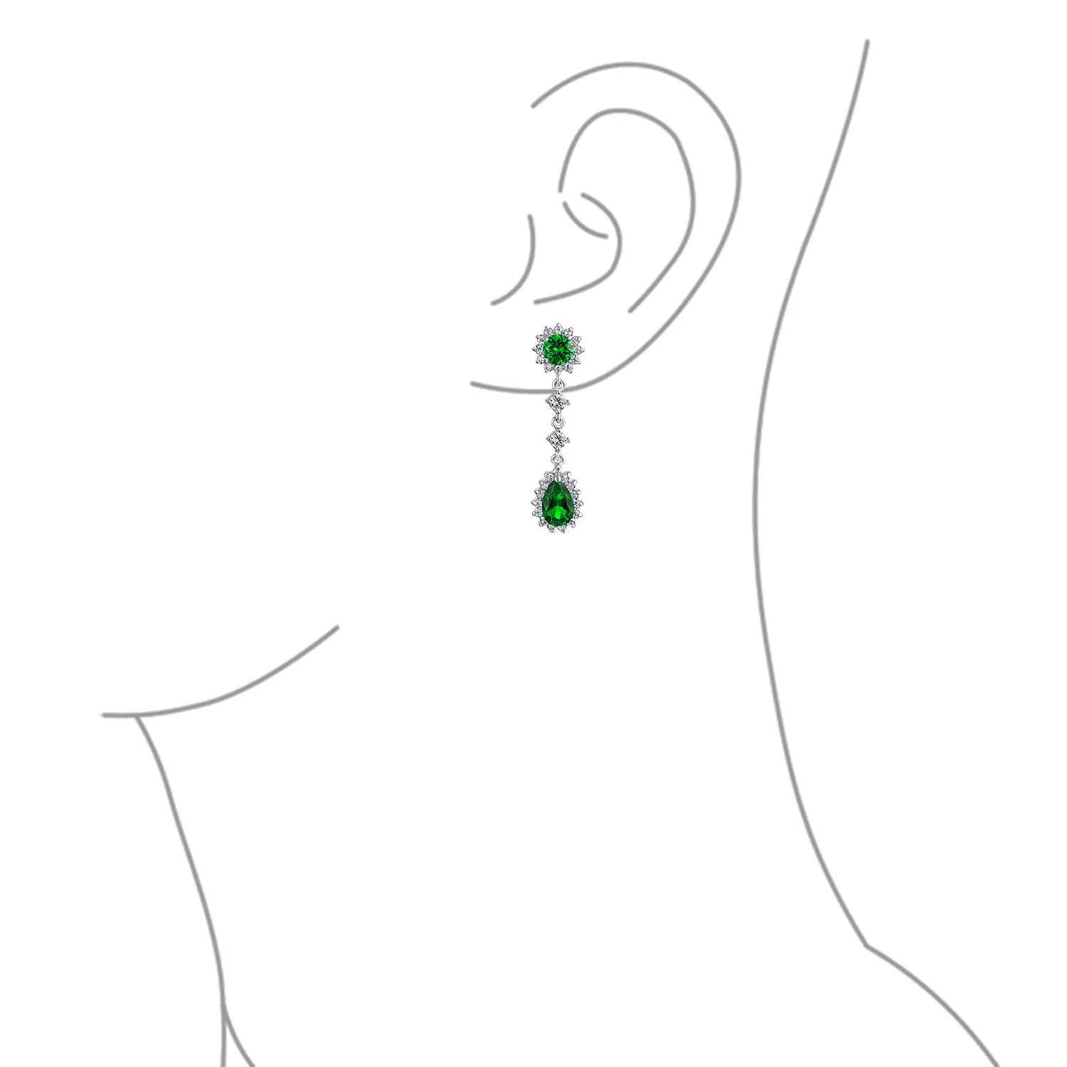 Crown Halo Cubic Zirconia CZ Teardrop Chandelier Clip On Earrings Non-Pierced - Image 13