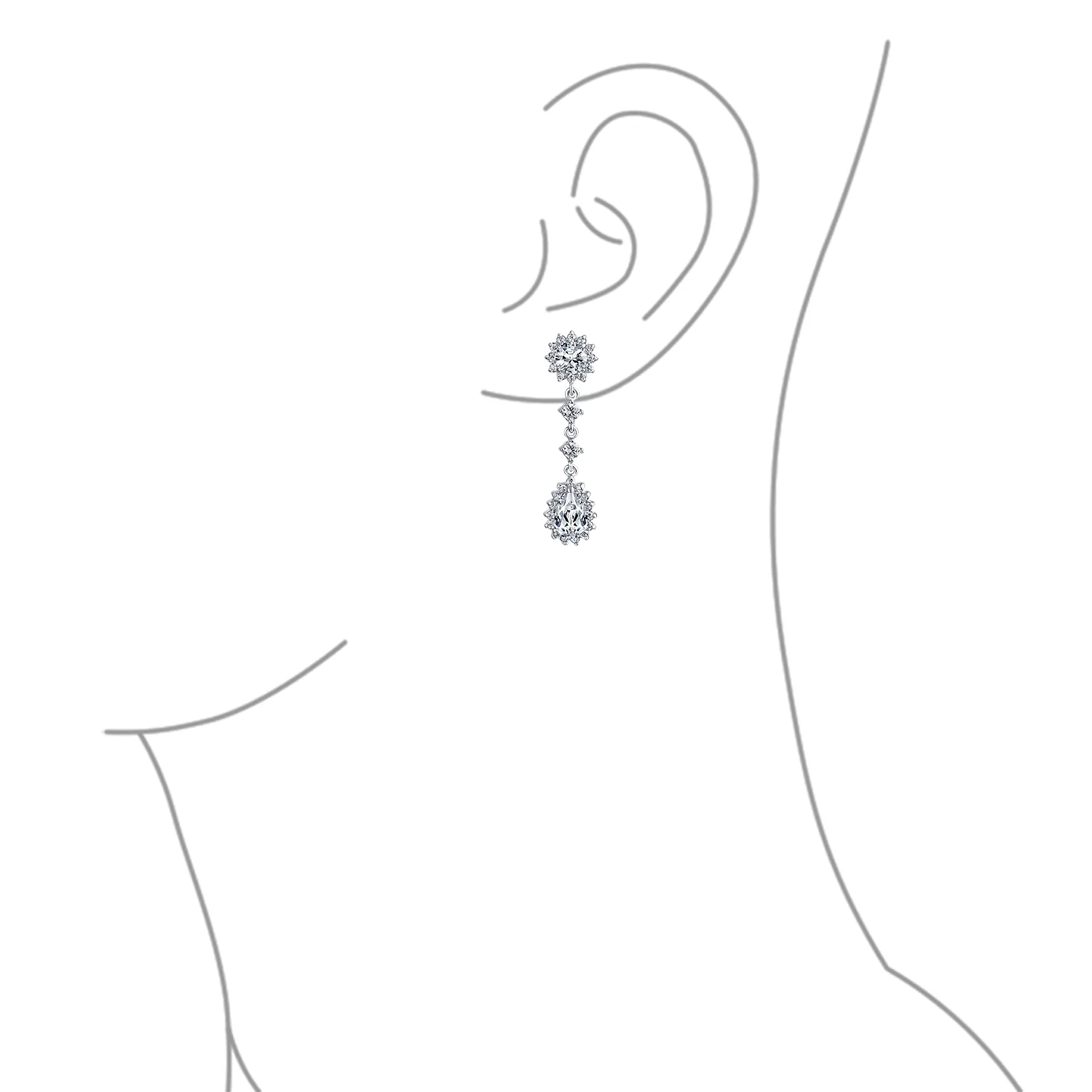 Crown Halo Cubic Zirconia CZ Teardrop Chandelier Clip On Earrings Non-Pierced - Image 17