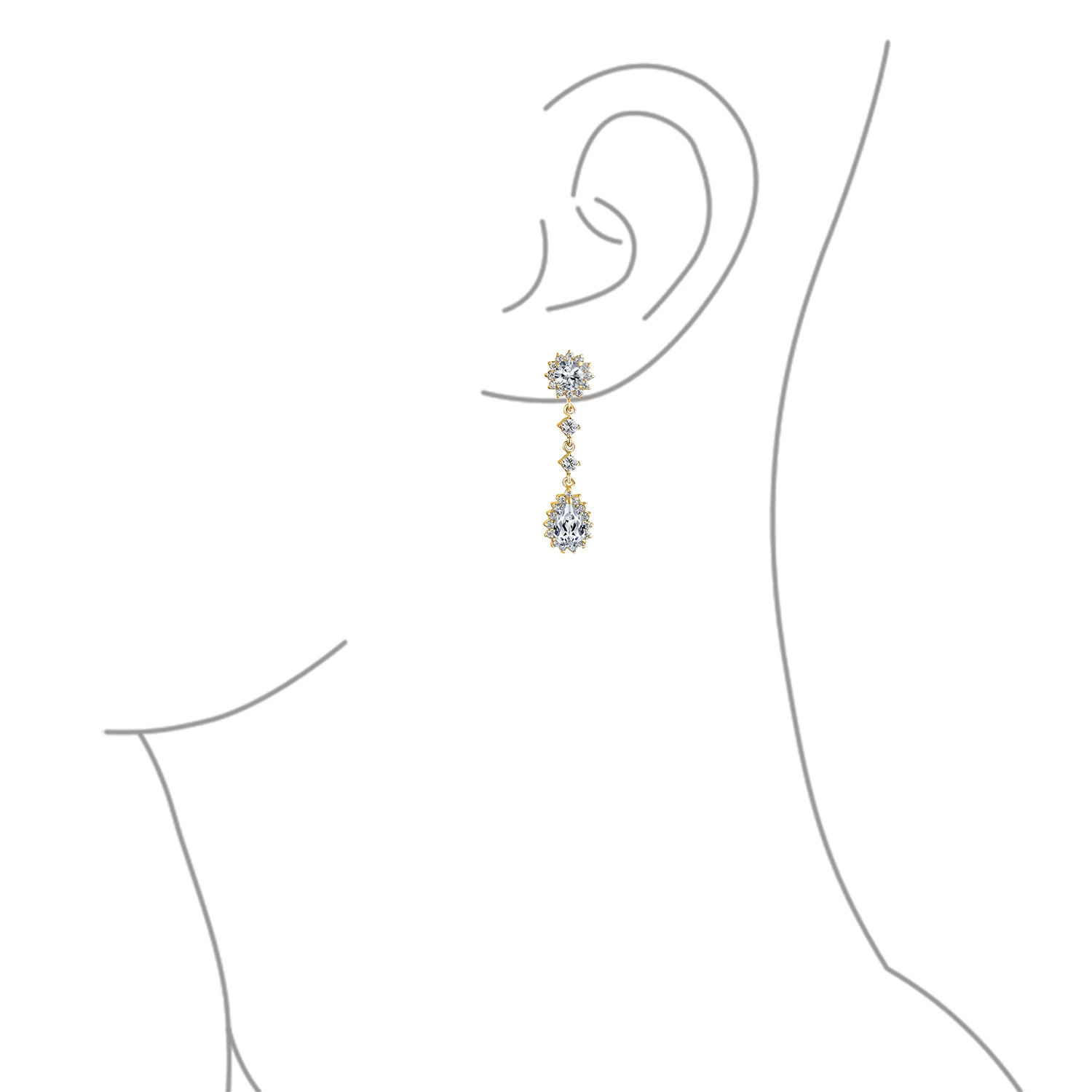 Crown Halo Cubic Zirconia CZ Teardrop Chandelier Clip On Earrings Non-Pierced - Image 20