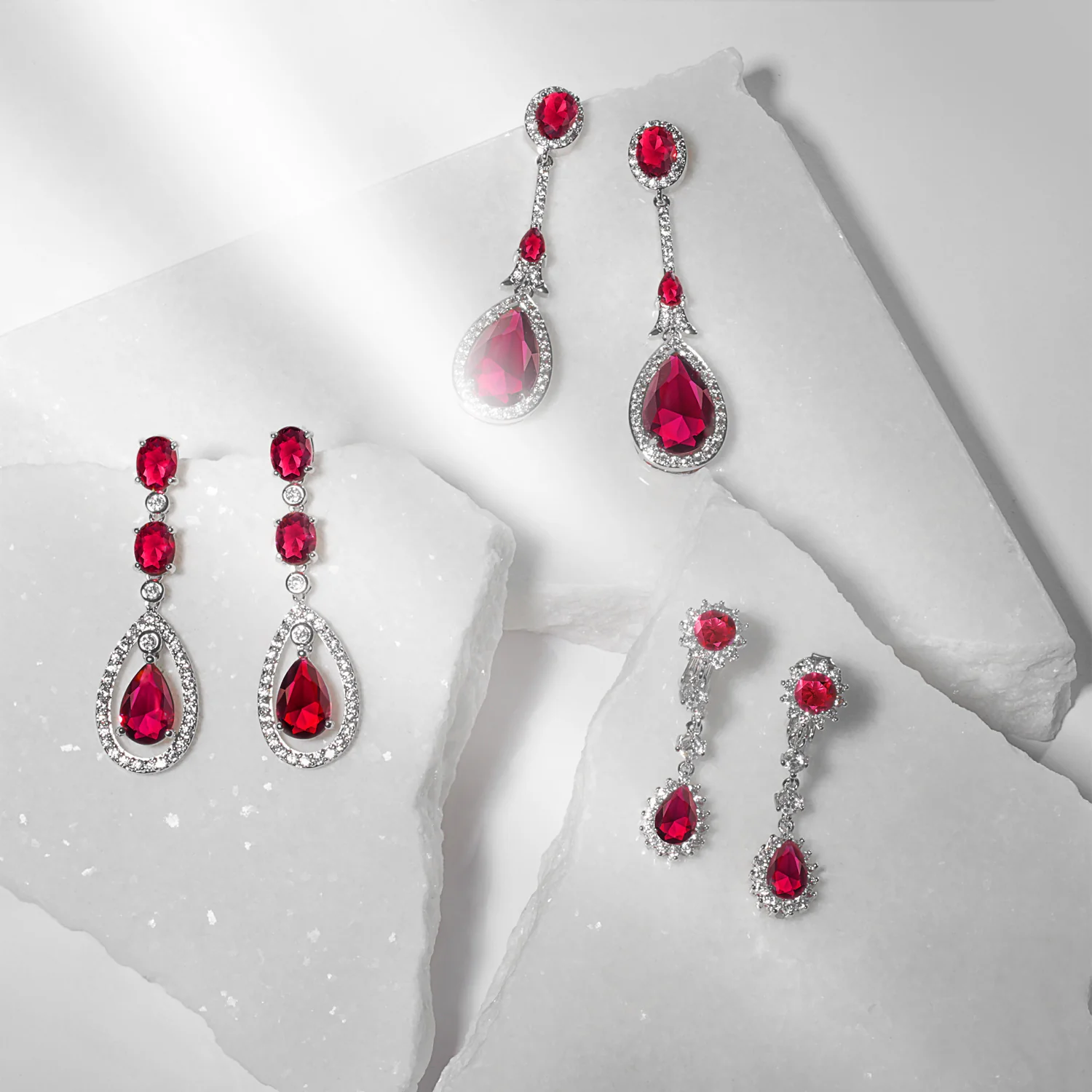 Crown Halo Cubic Zirconia CZ Teardrop Chandelier Clip On Earrings Non-Pierced - Image 27