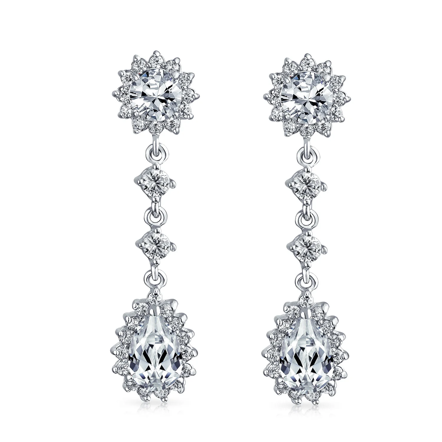 Crown Halo Cubic Zirconia CZ Teardrop Chandelier Clip On Earrings Non-Pierced - Image 7