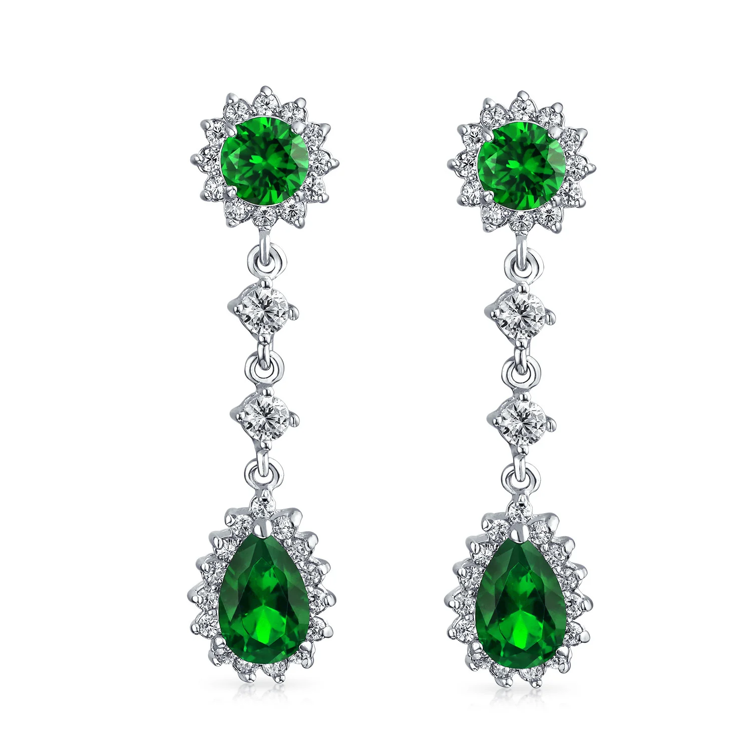 Crown Halo Cubic Zirconia CZ Teardrop Chandelier Clip On Earrings Non-Pierced - Image 8