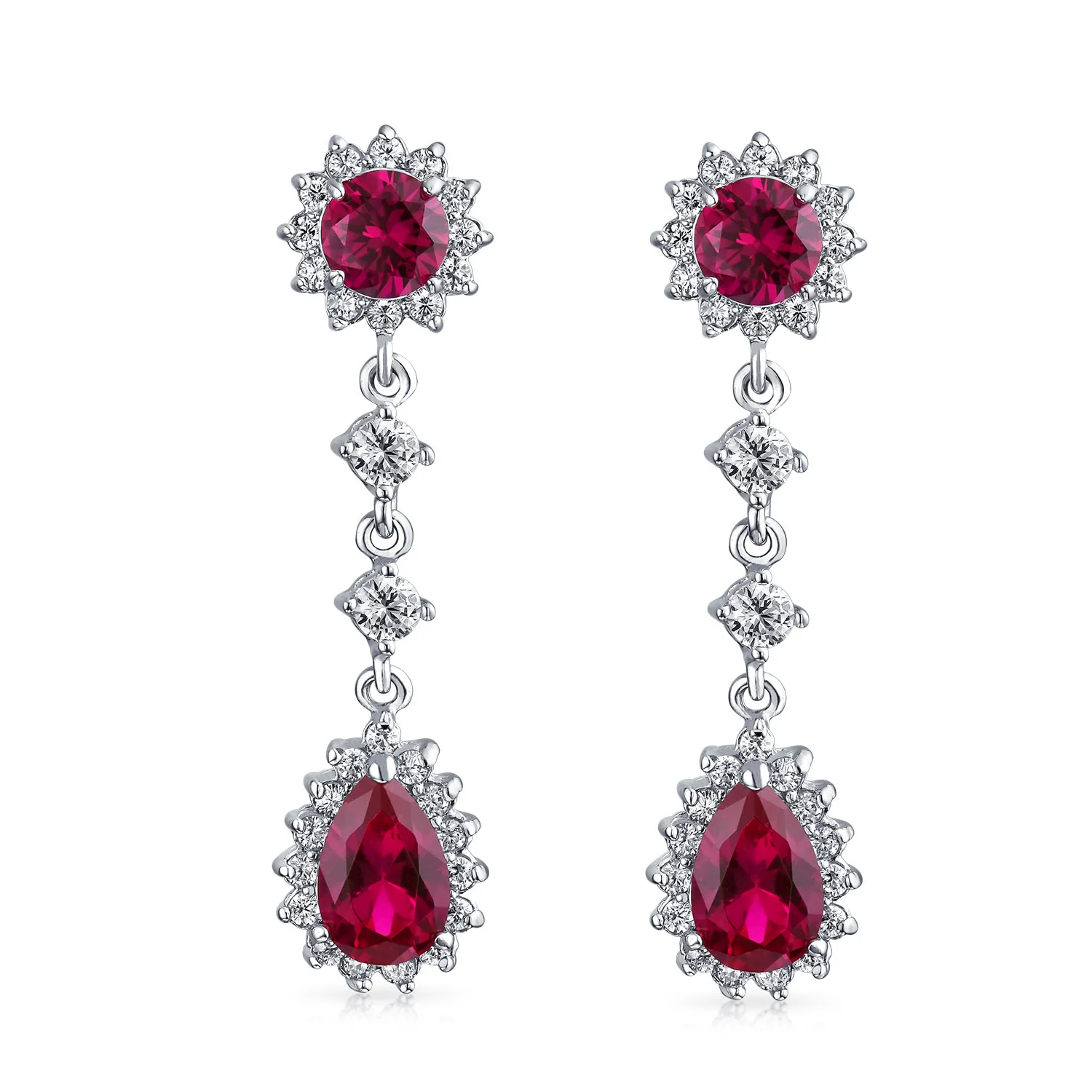 Crown Halo Cubic Zirconia CZ Teardrop Chandelier Clip On Earrings Non-Pierced - Image 9