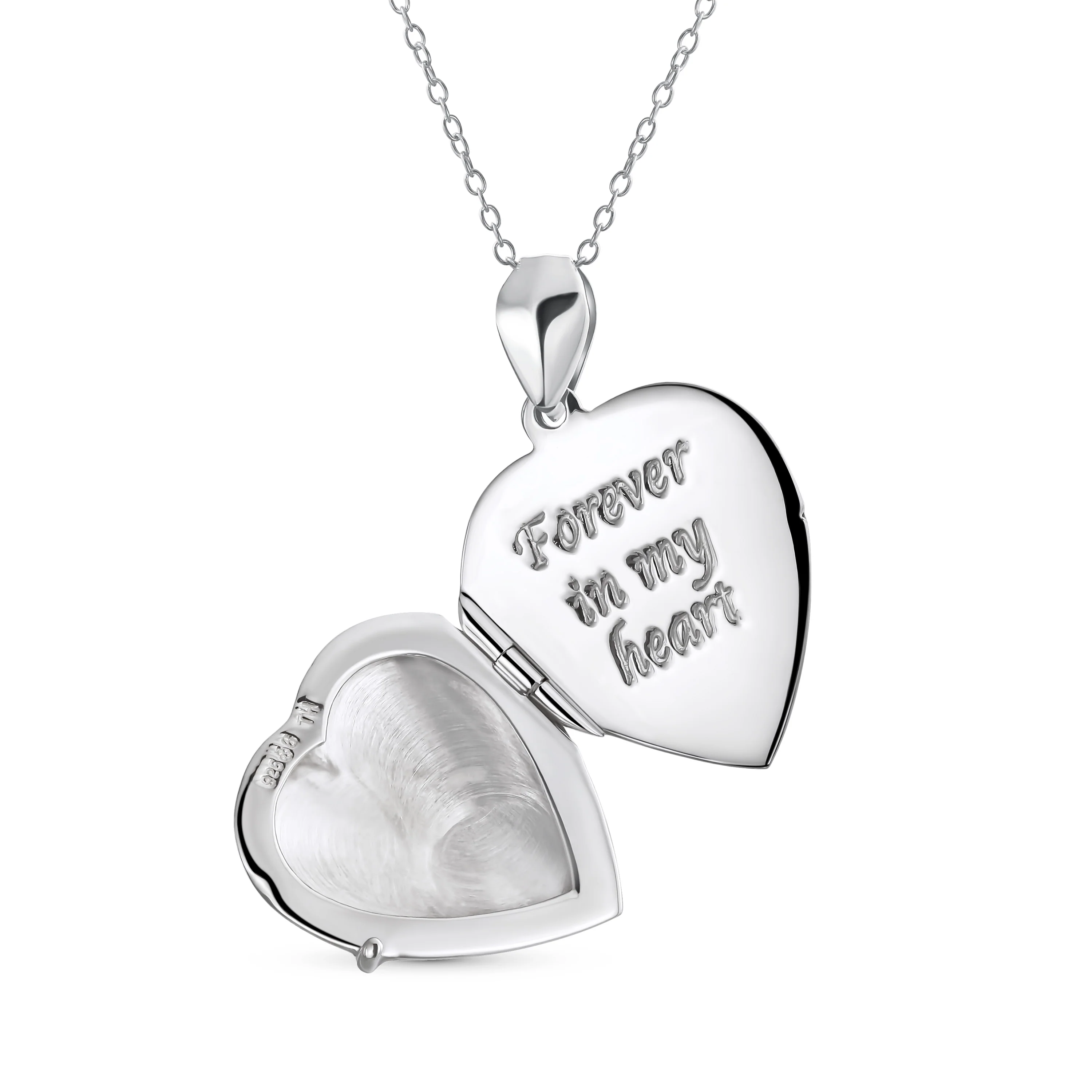 Vintage Style Heart Shaped Locket Pendant Necklace Holds Photos Silver - Image 2