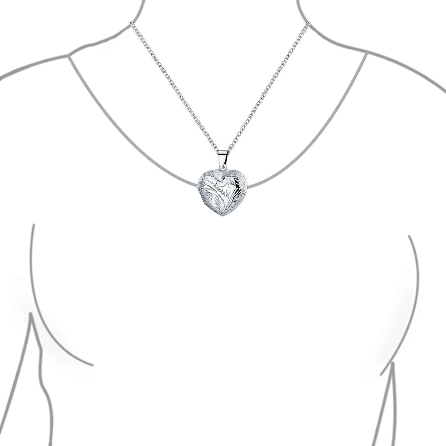 Vintage Style Heart Shaped Locket Pendant Necklace Holds Photos Silver - Image 4