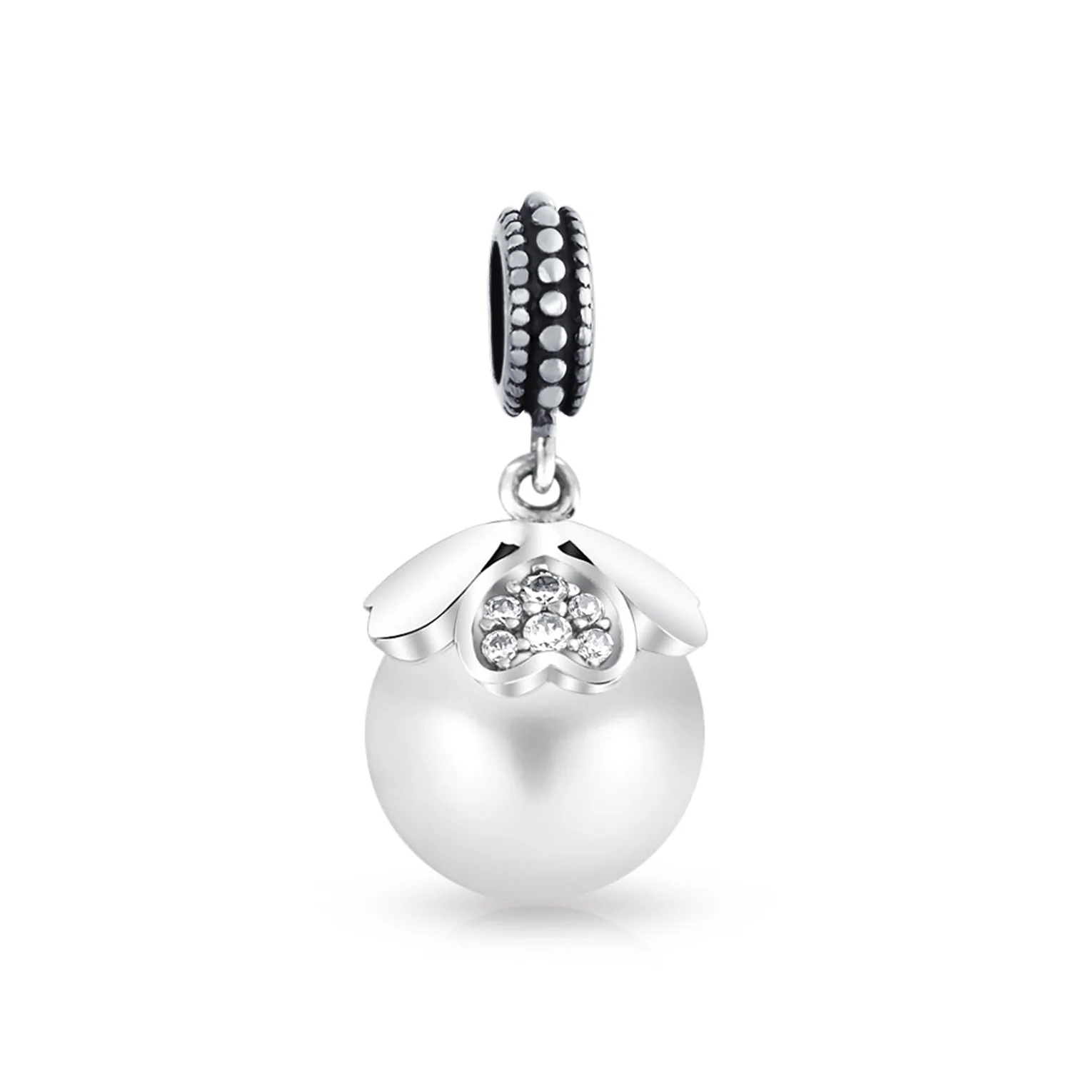 Vintage Heart Cap Pearl Dangle Charm Bead Sterling Silver for European Bracelet