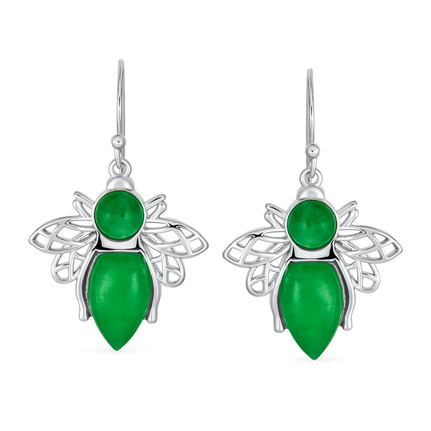 Garden Insect Orange Yellow Jade Queen Bumble Bee Dangle Drop Earrings .925 Sterling Silver - Image 3