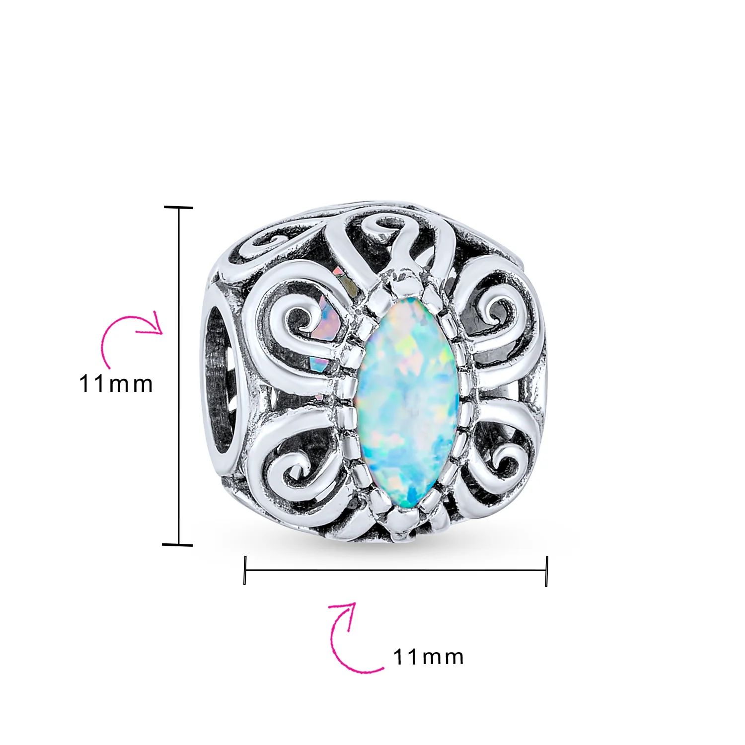 Vintage Opal Scroll Milgrain Charm Bead in Sterling Silver for European Bracelet - Image 3