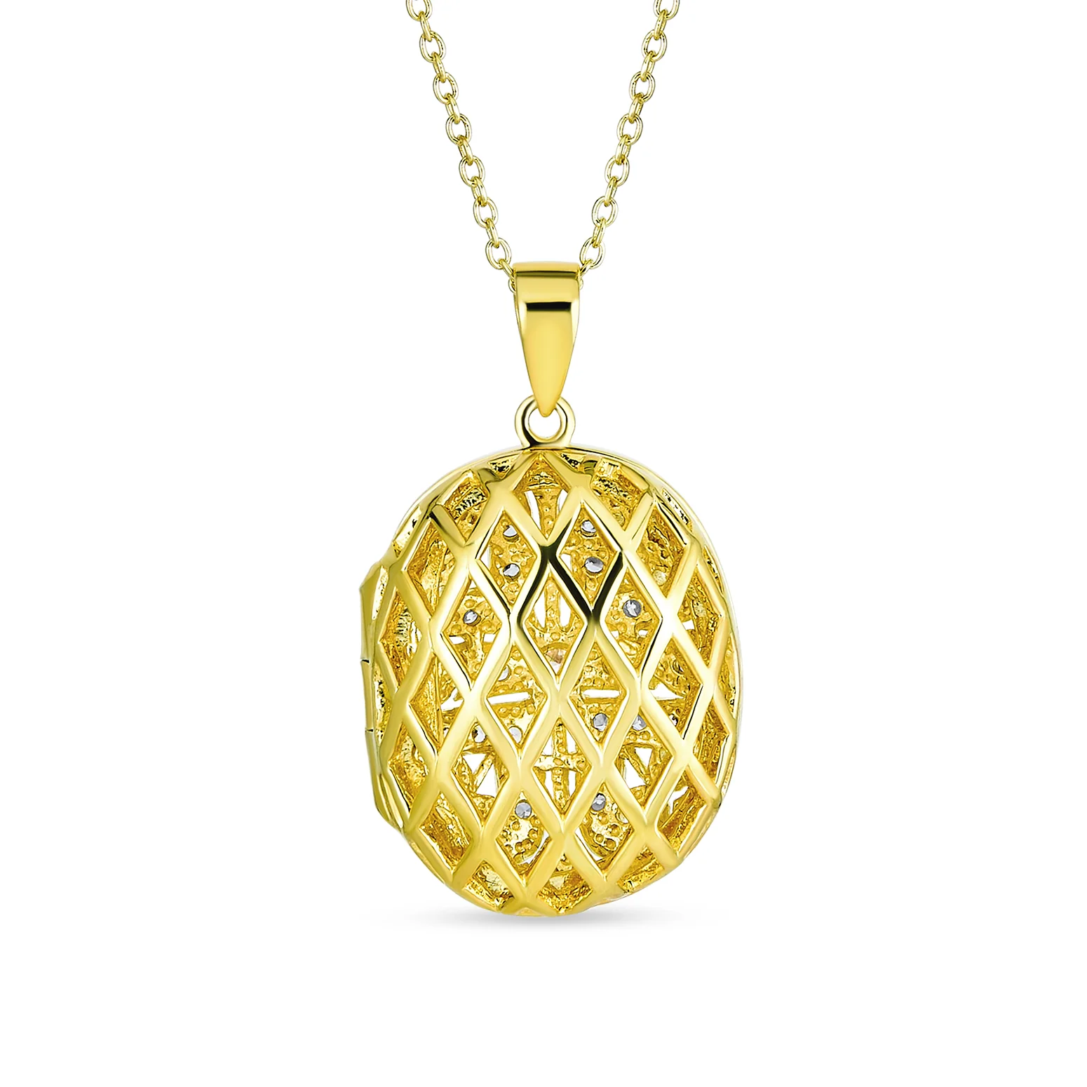 Antique Style Heart & Clover Oval Keepsake Photo Locket Necklace Gold Plated .925 Sterling Silver - Image 3