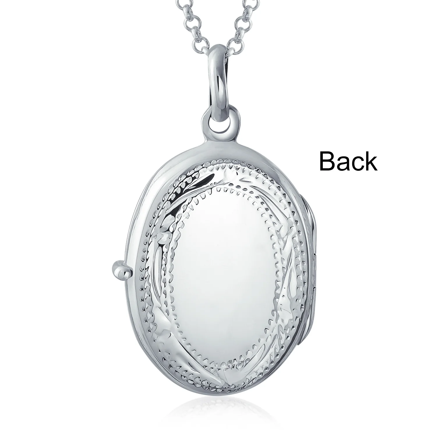 Sterling Silver Oval Photo Locket Necklace with Etched Leaf Scroll Design Holds Two Memory Pictures - Image 6
