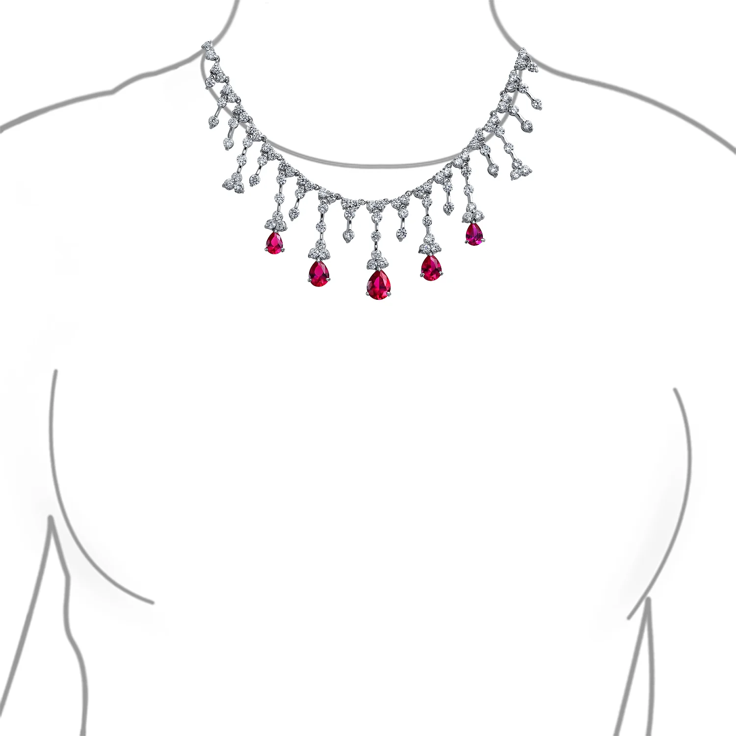 Vintage Style Red CZ Teardrop Collar Necklace Silver Plated Brass - Image 2