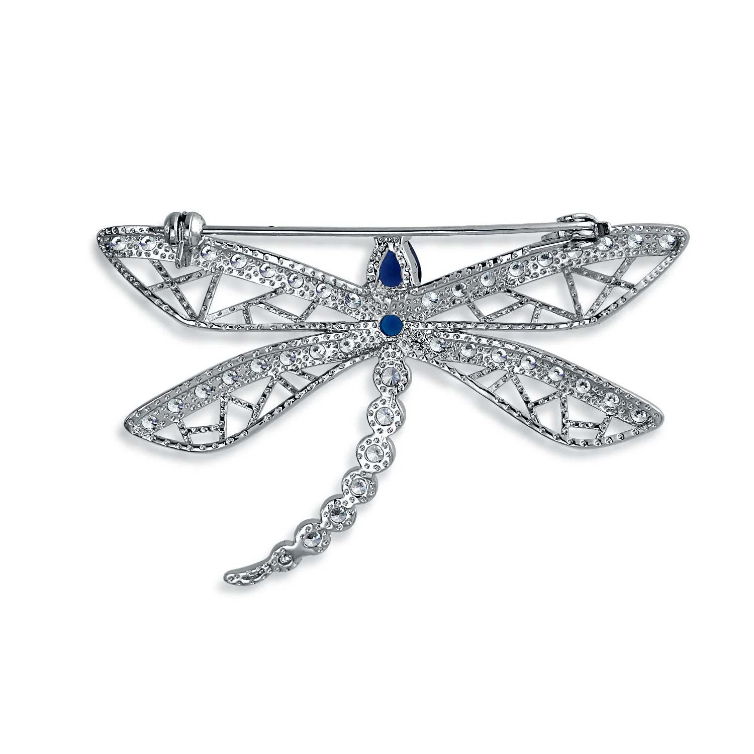 Vintage Style Sapphire Blue CZ Butterfly Dragonfly Brooche Pin Silver Plated - Image 3
