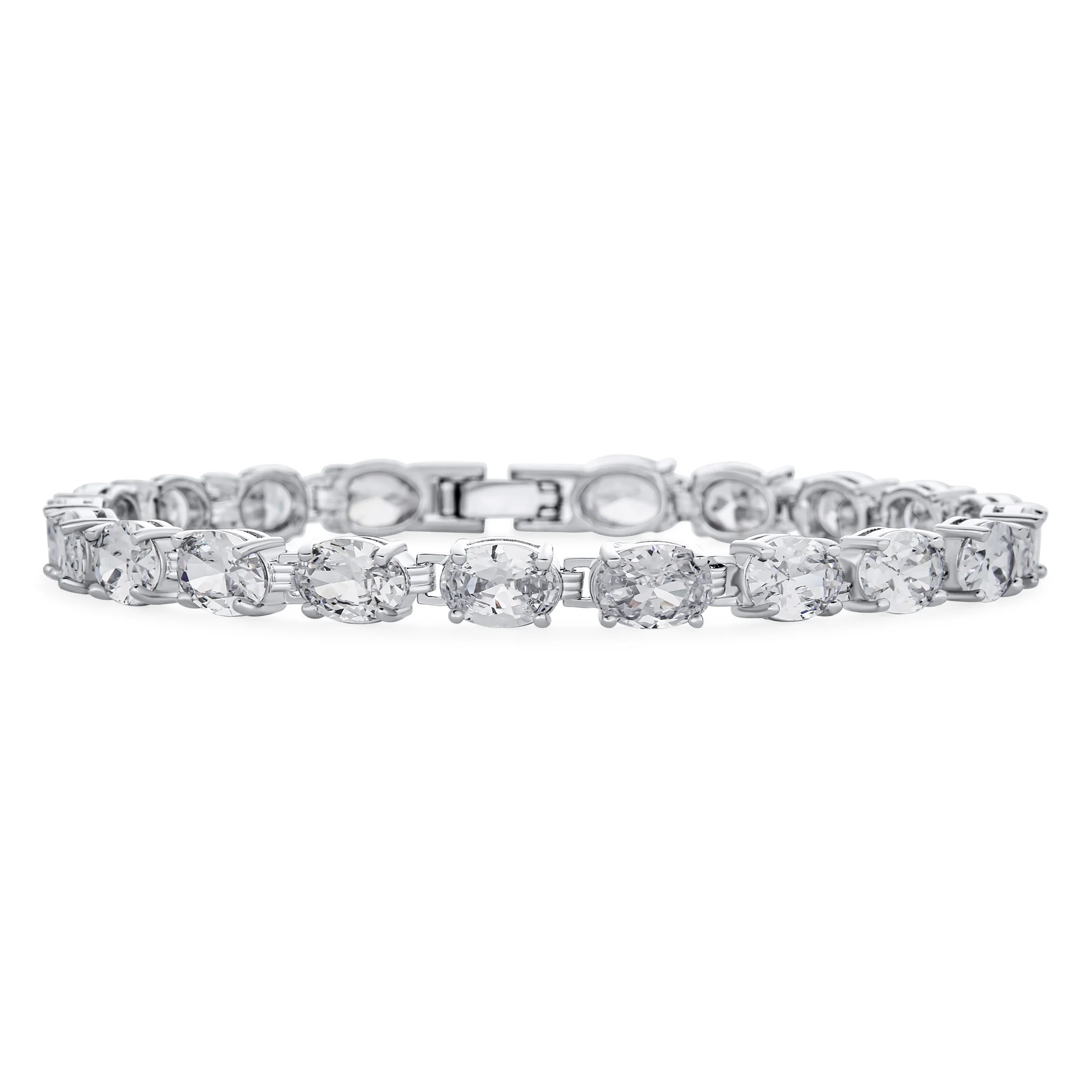 Vintage Style Alternating Oval Shape Purple CZ Cubic Zirconia Tennis Bracelet Silver Plated 7 Inch - Image 2